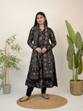 Swara Black Cotton Handblock Floral Anarkali Dupatta Set