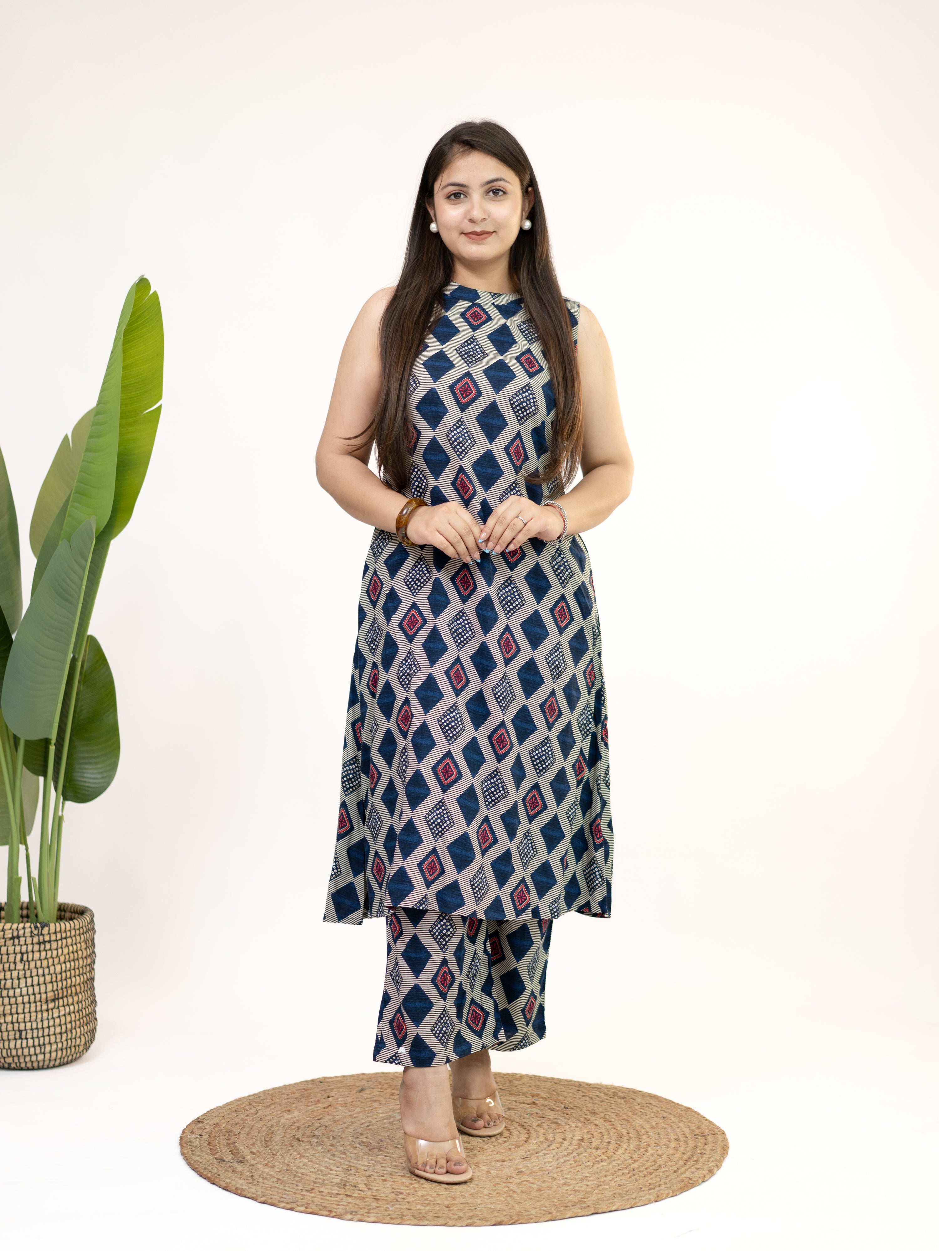 Sarya Blue Diamond Rayon A-line Coord Set