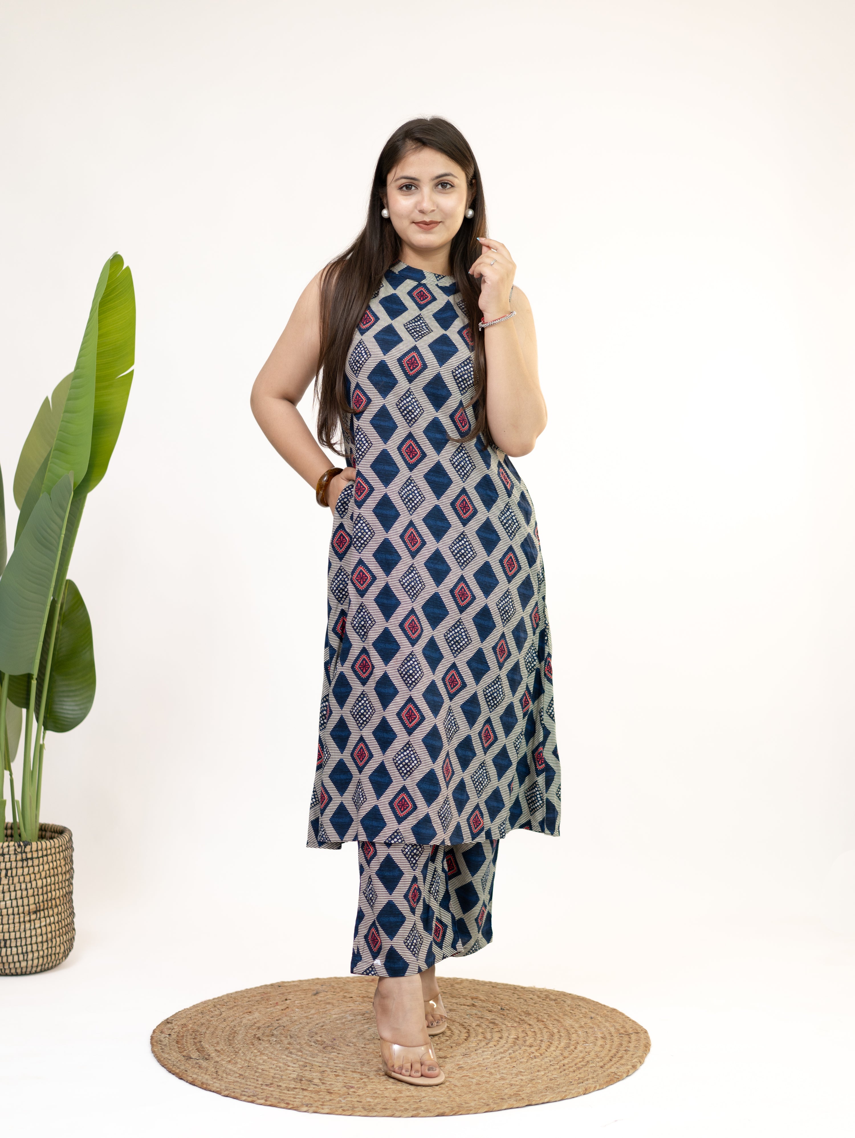 Sarya Blue Diamond Rayon A-line Coord Set