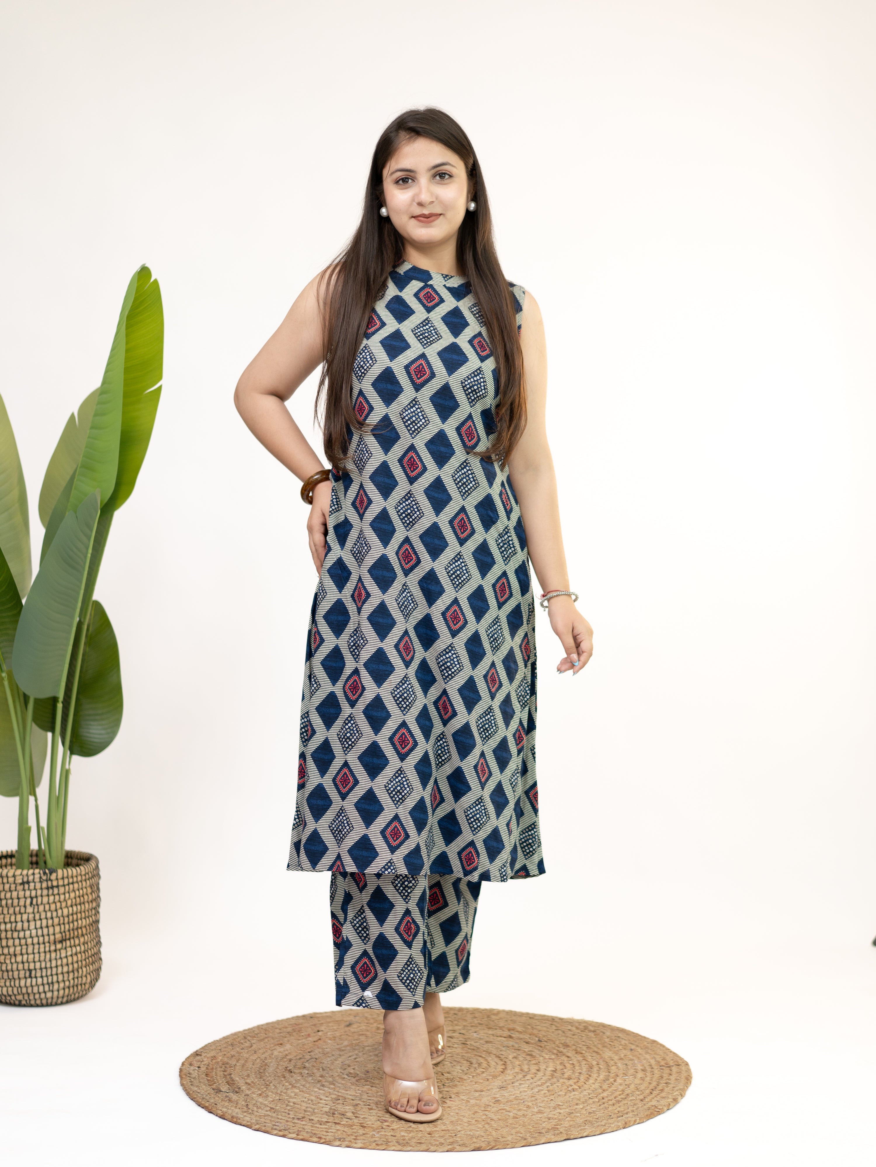 Sarya Blue Diamond Rayon A-line Coord Set