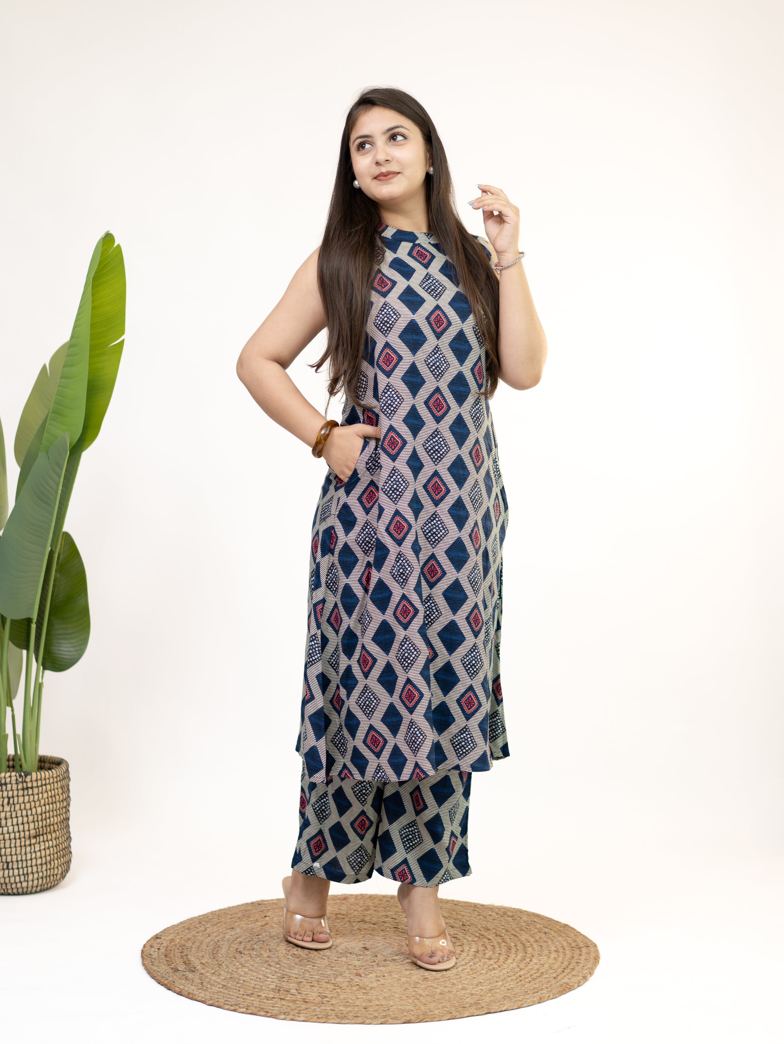 Sarya Blue Diamond Rayon A-line Coord Set