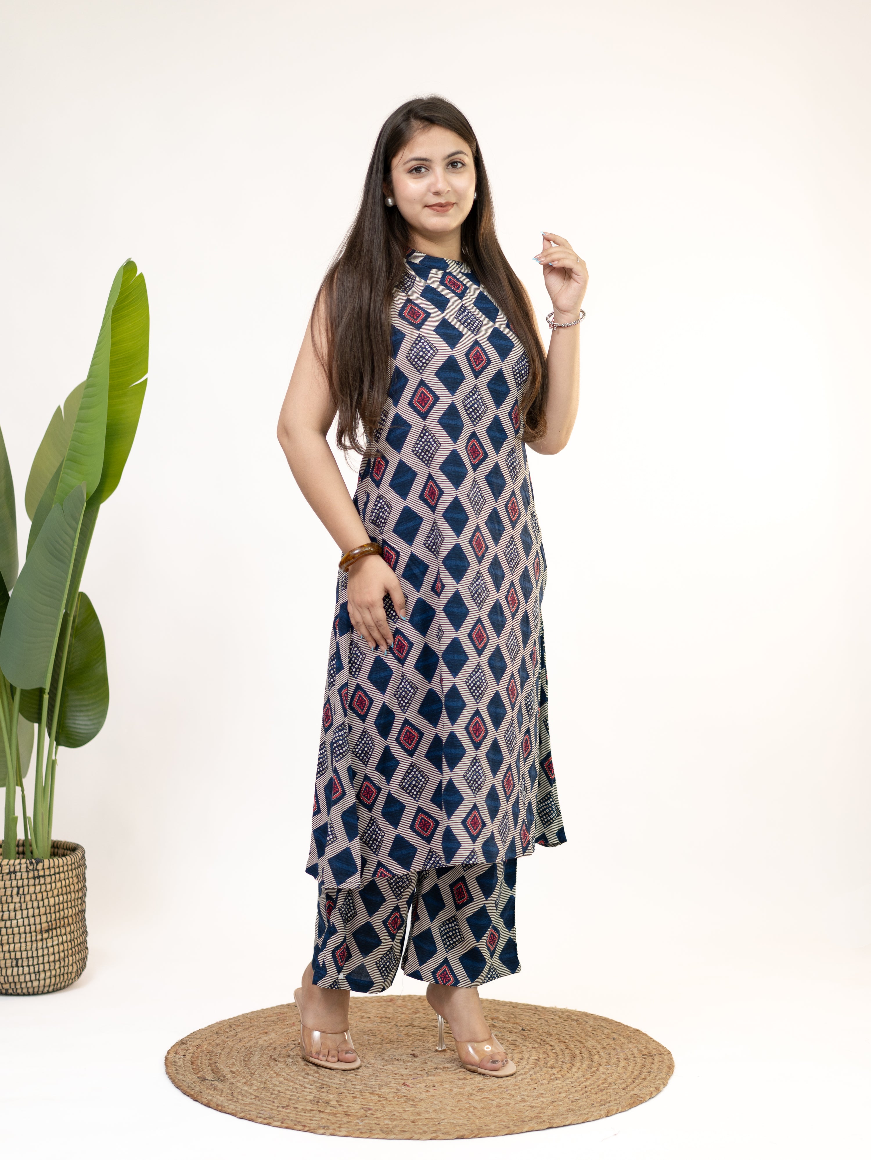 Sarya Blue Diamond Rayon A-line Coord Set