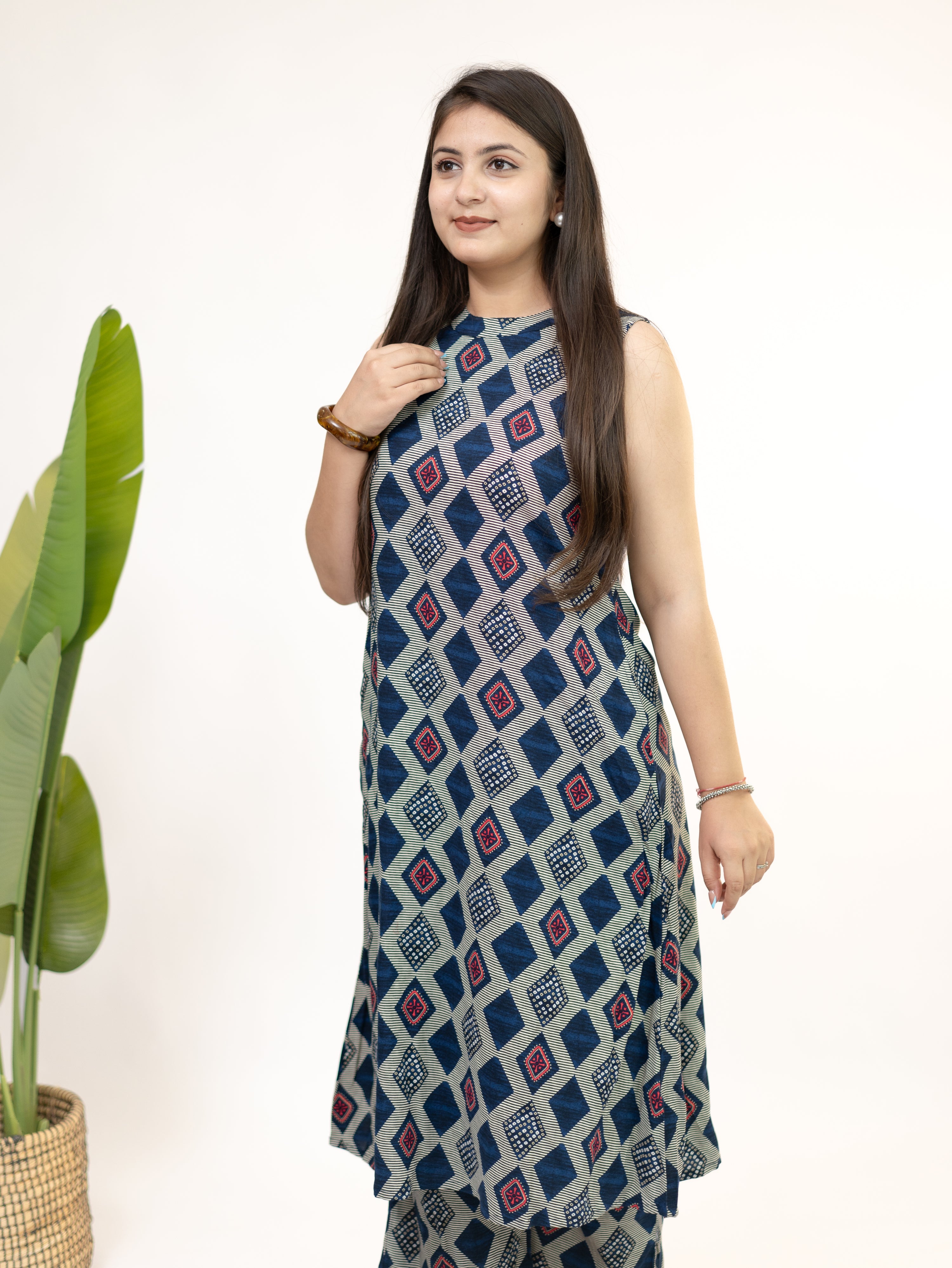 Sarya Blue Diamond Rayon A-line Coord Set