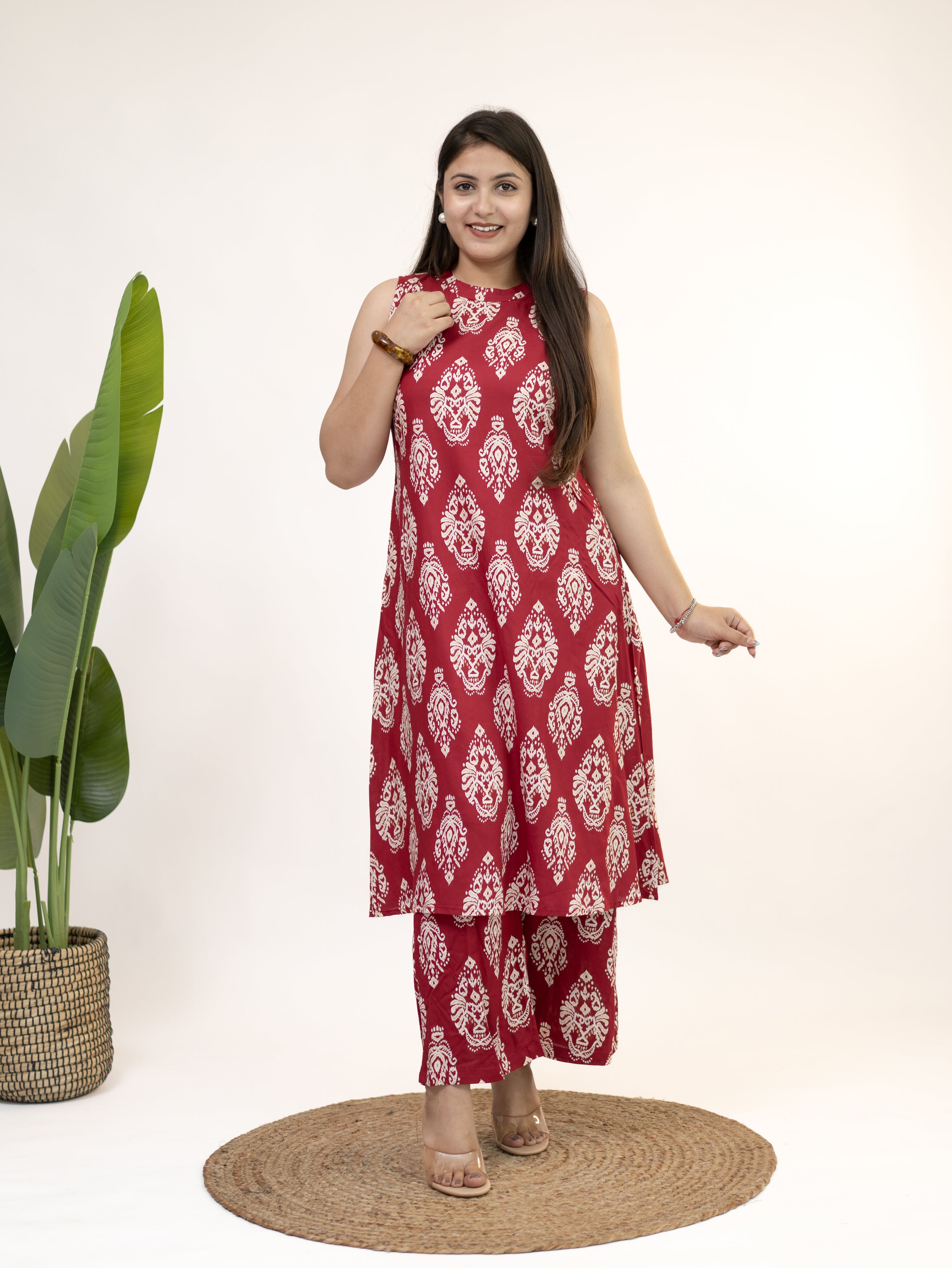 Fiona Berry Pink Rayon A-line Coord Set