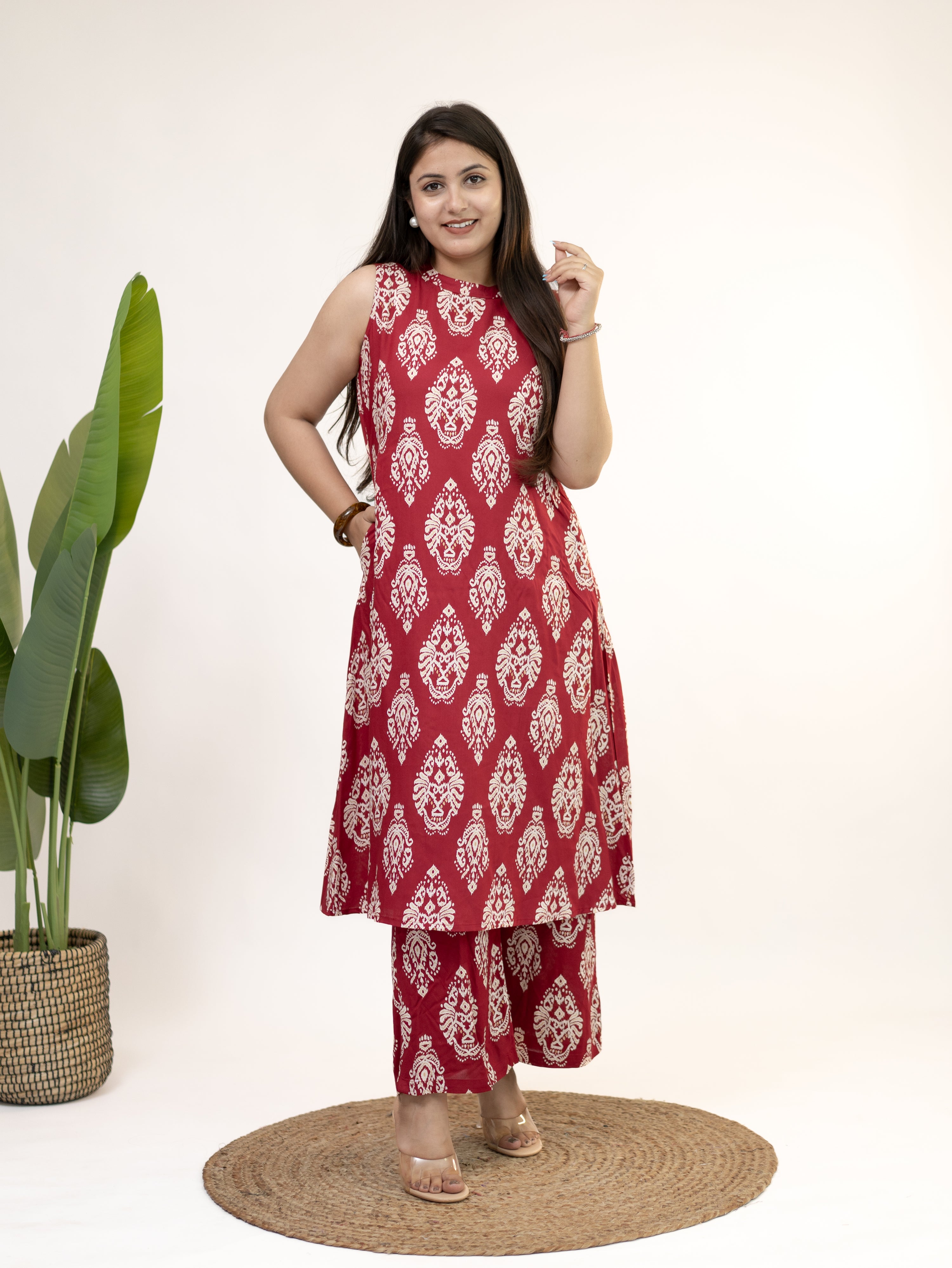 Fiona Berry Pink Rayon A-line Coord Set