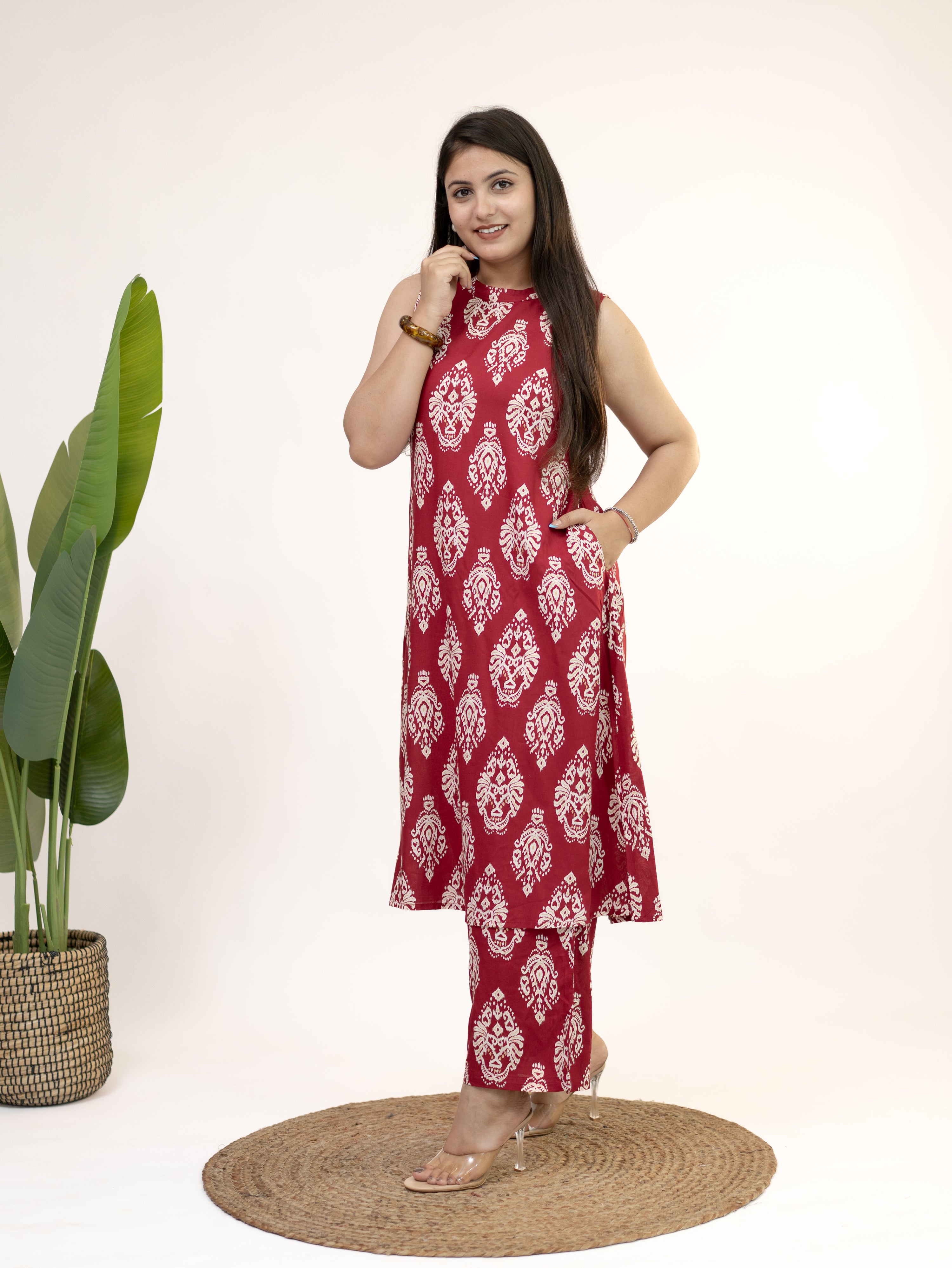 Fiona Berry Pink Rayon A-line Coord Set