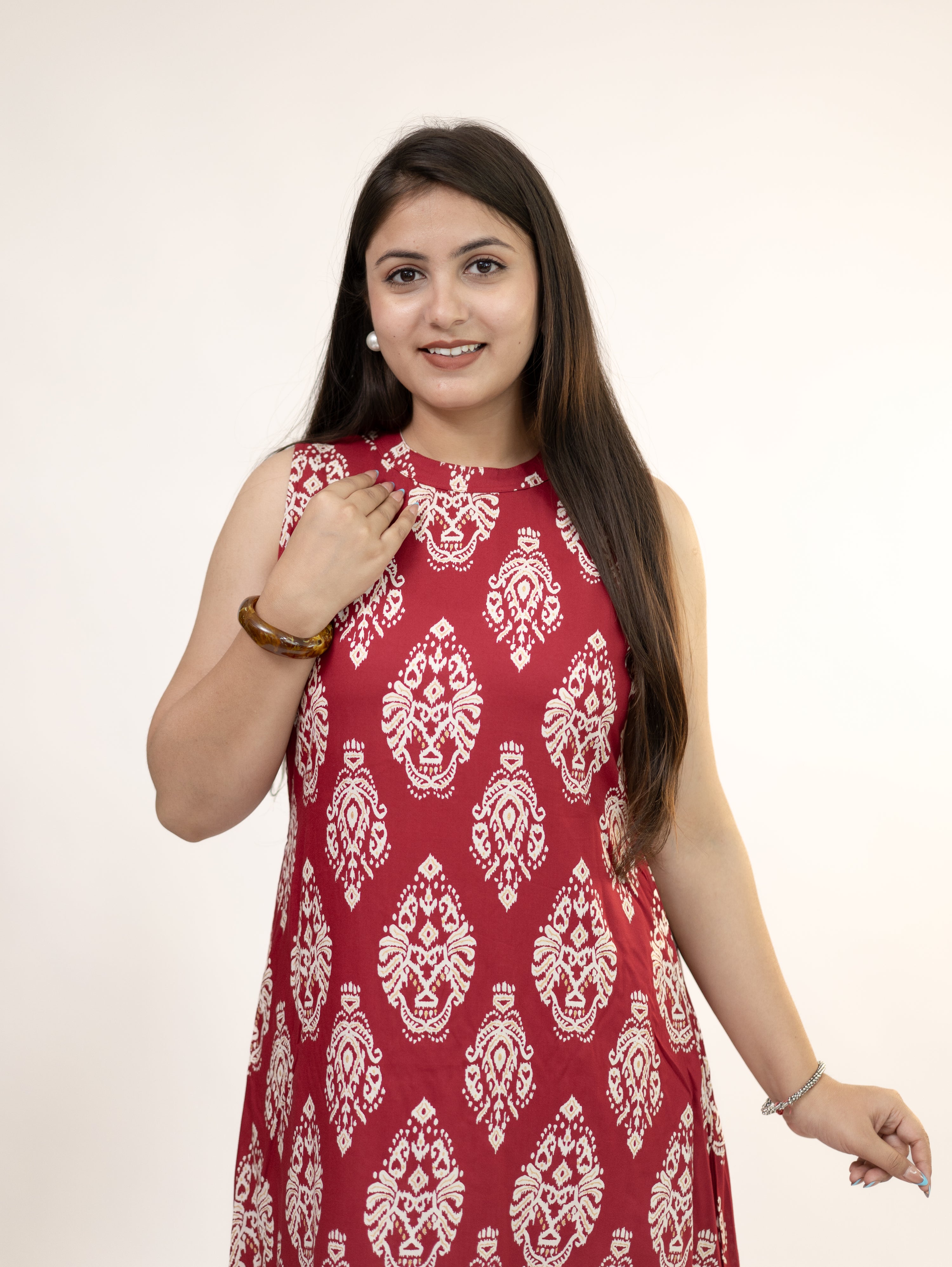 Fiona Berry Pink Rayon A-line Coord Set