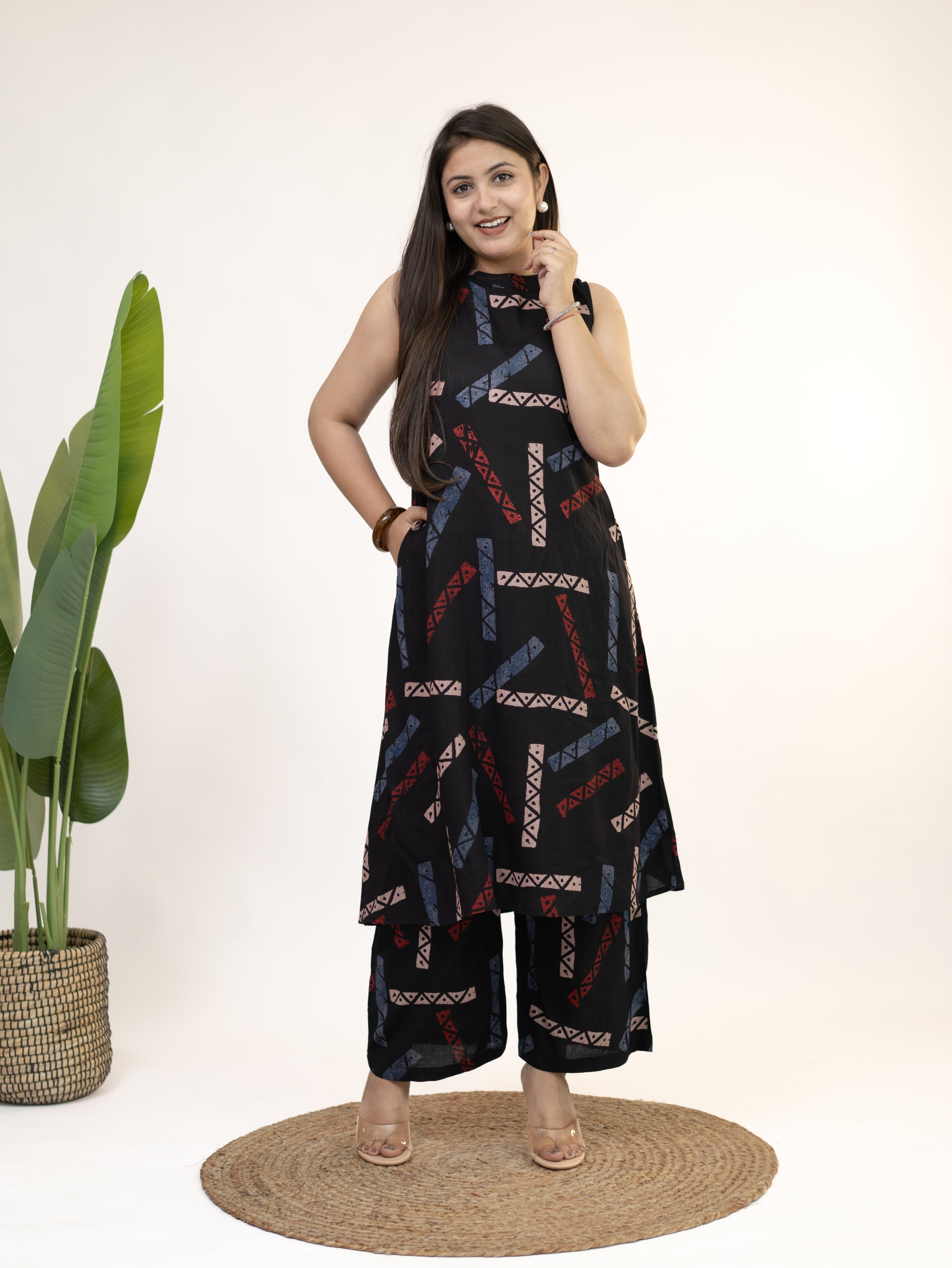 Zohal Black Rayon A-line Coord Set