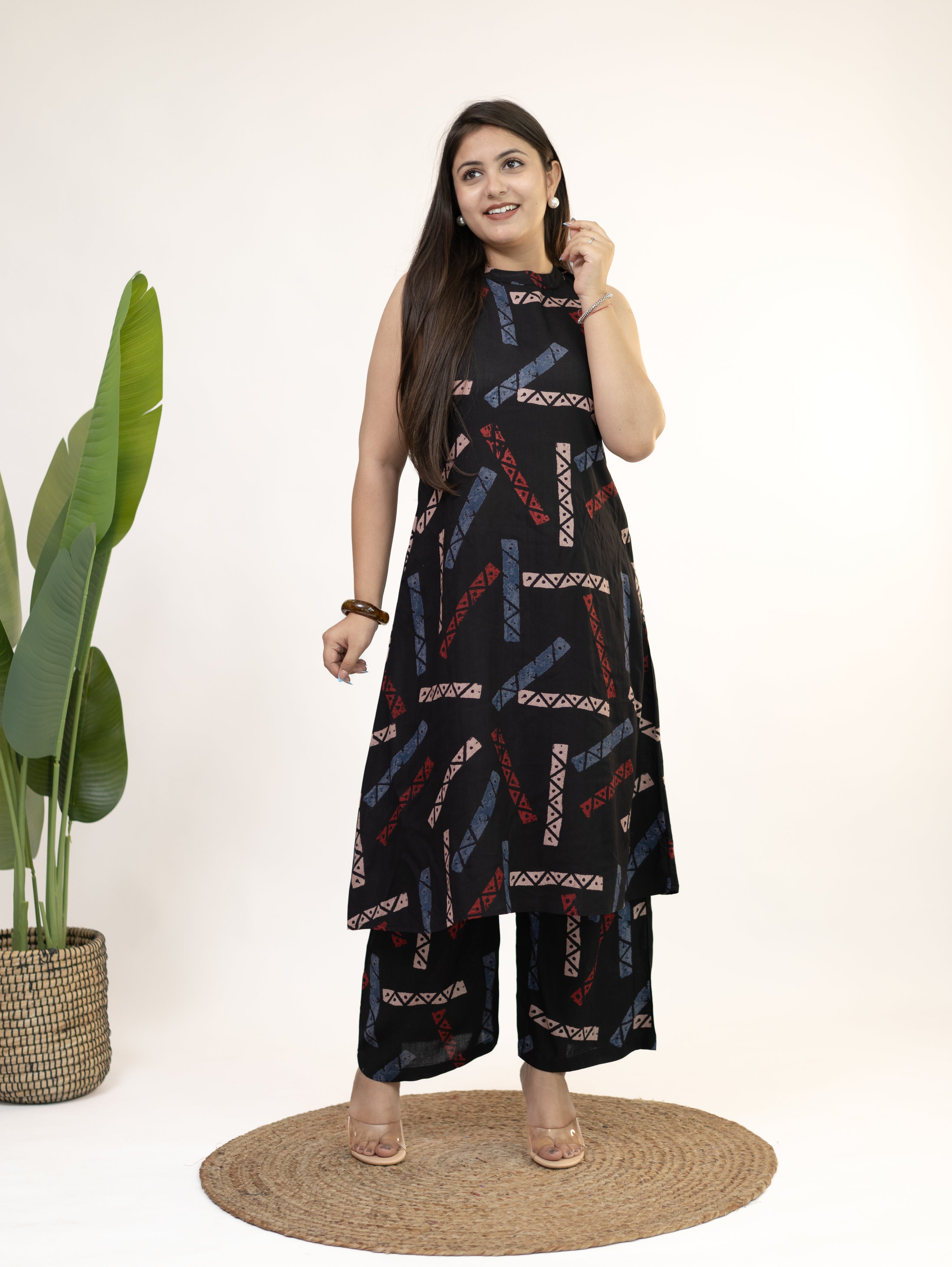 Zohal Black Rayon A-line Coord Set