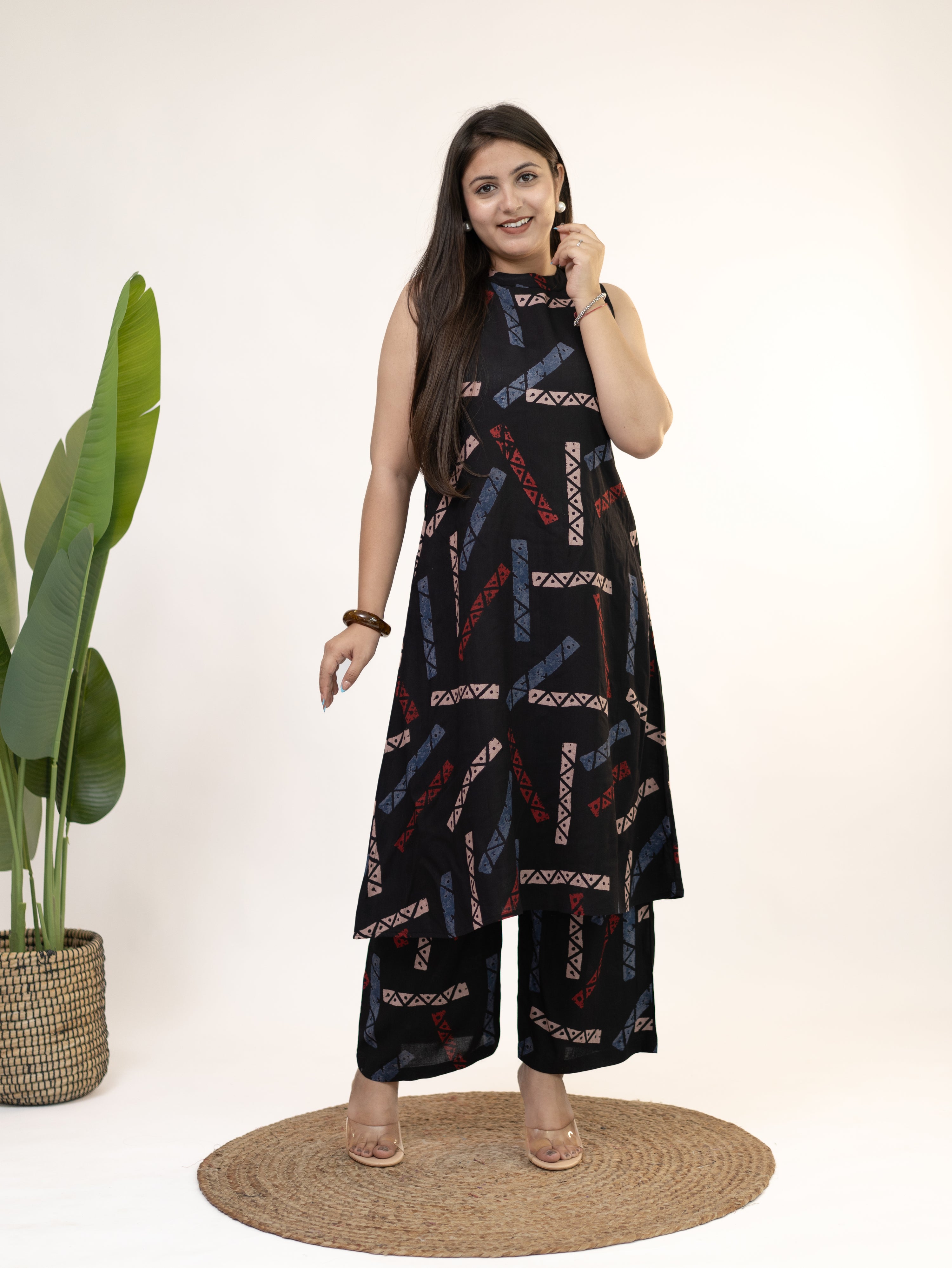 Zohal Black Rayon A-line Coord Set