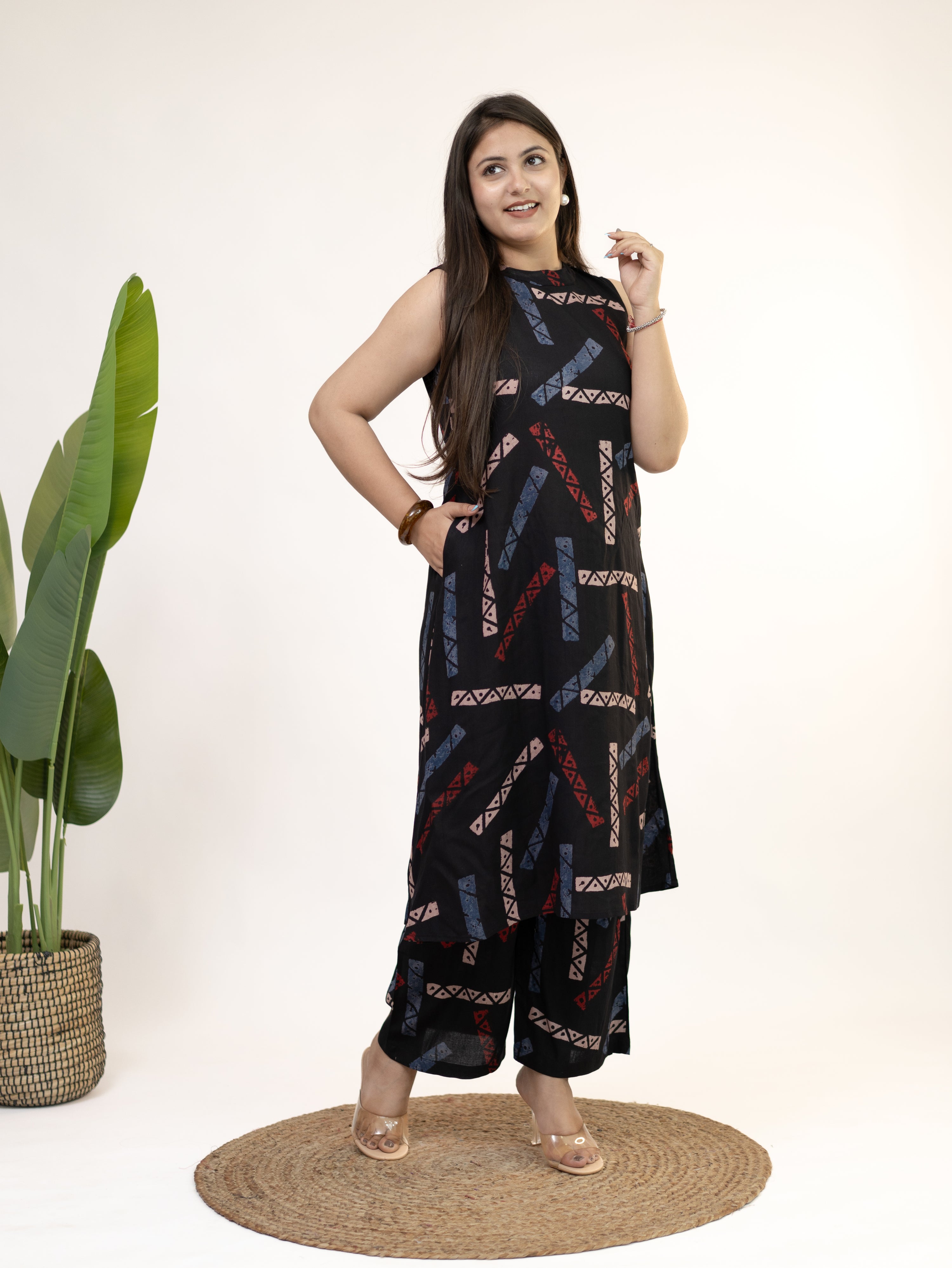 Zohal Black Rayon A-line Coord Set