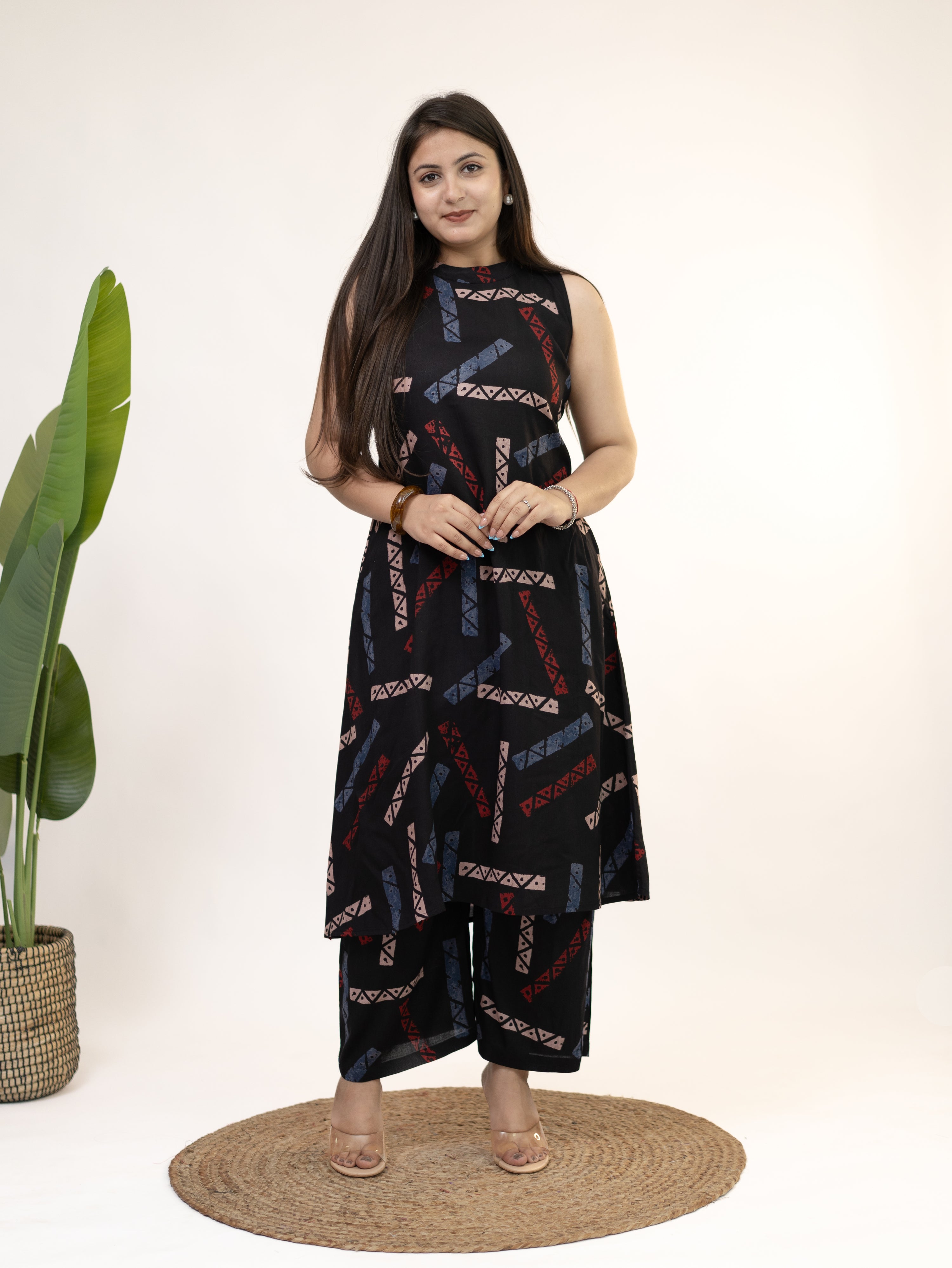 Zohal Black Rayon A-line Coord Set