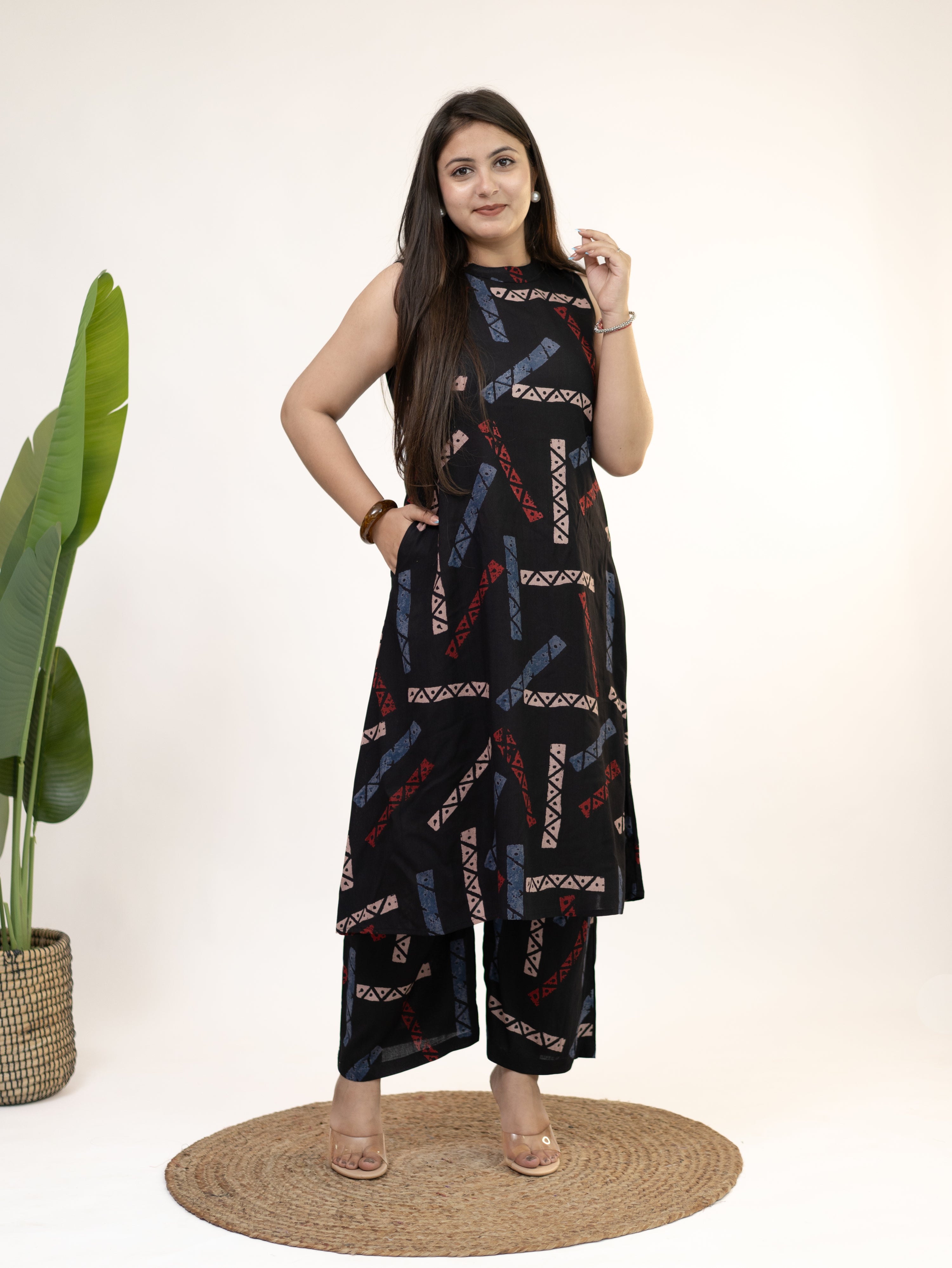 Zohal Black Rayon A-line Coord Set