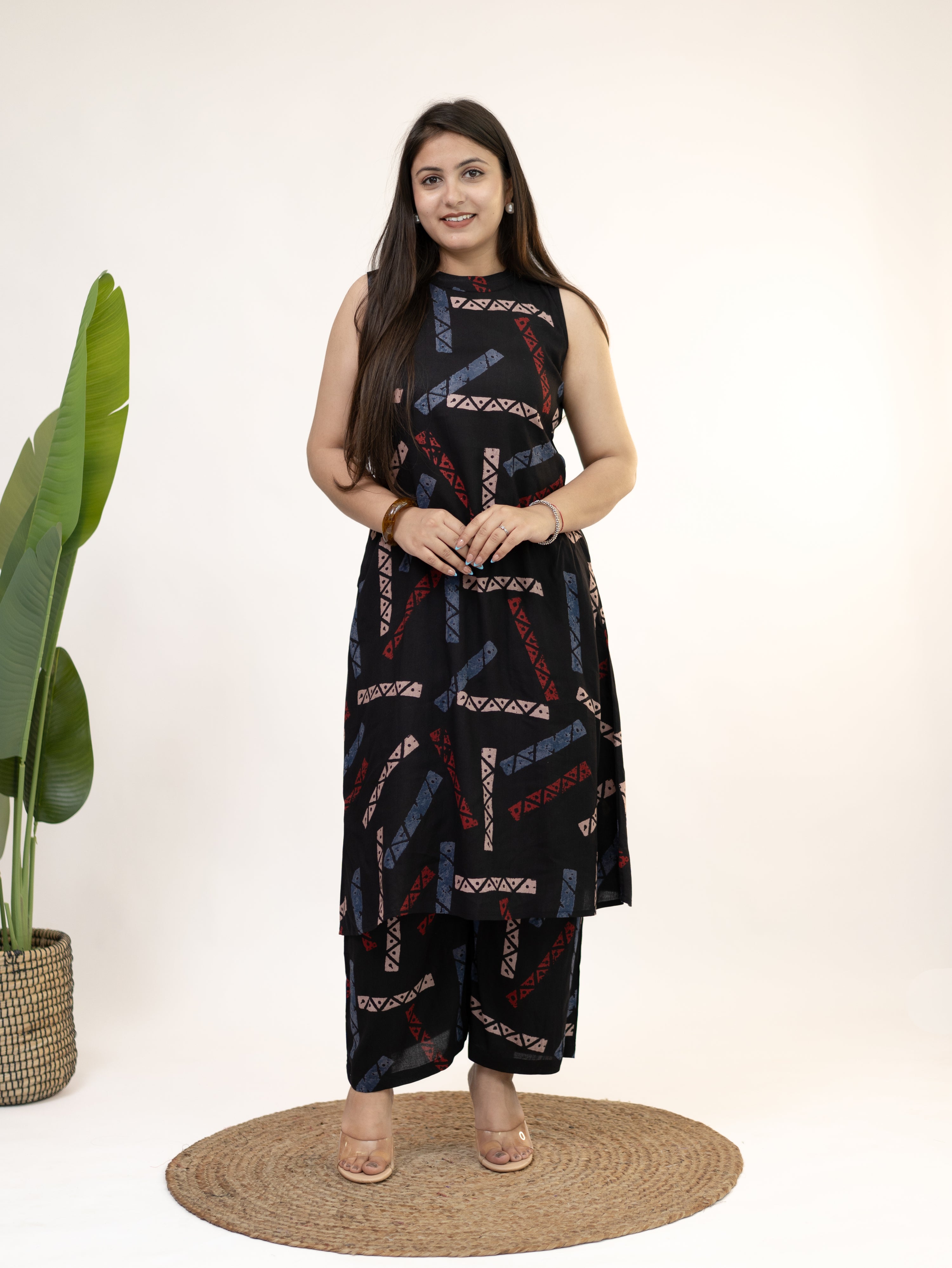 Zohal Black Rayon A-line Coord Set