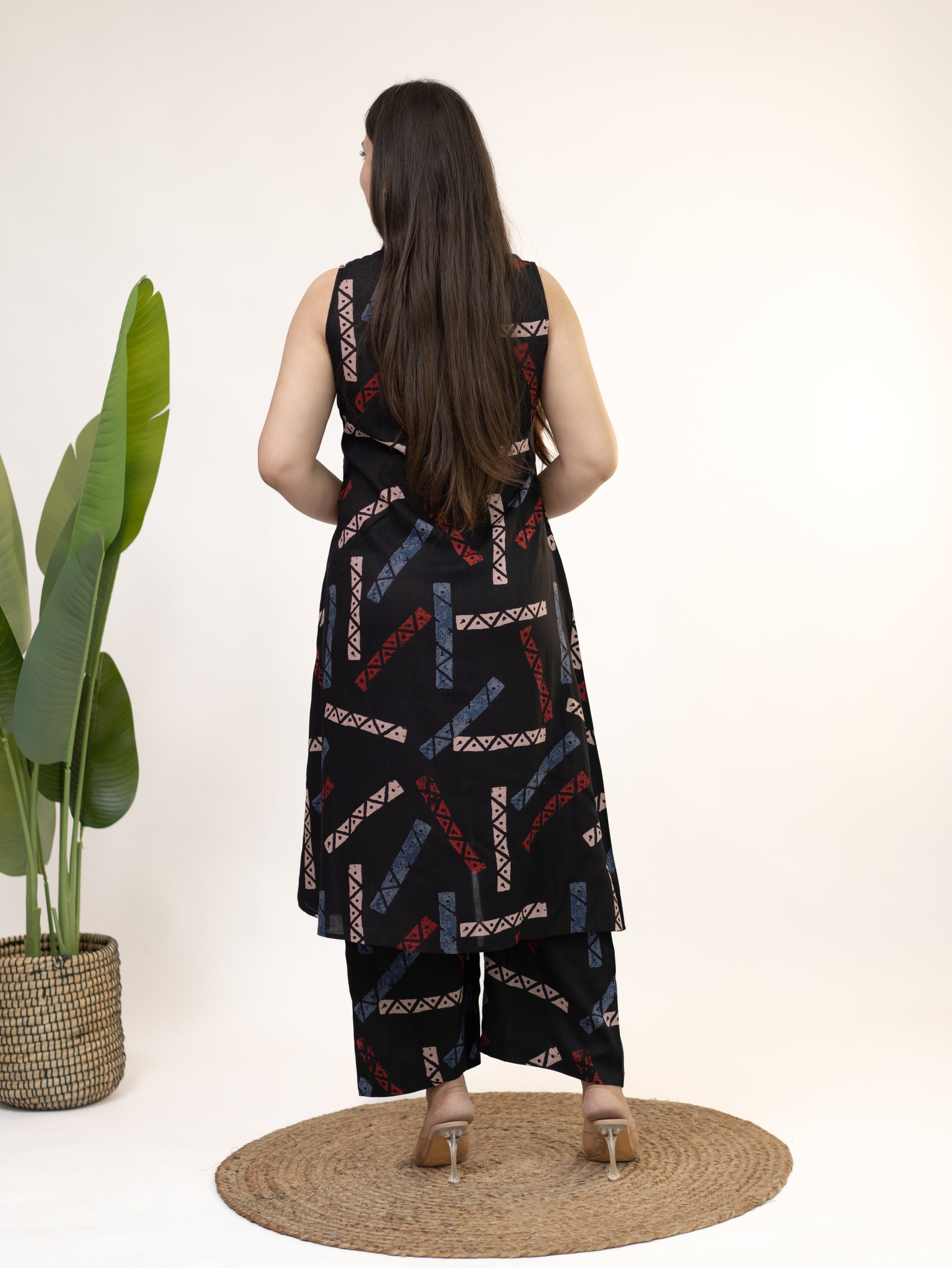 Zohal Black Rayon A-line Coord Set