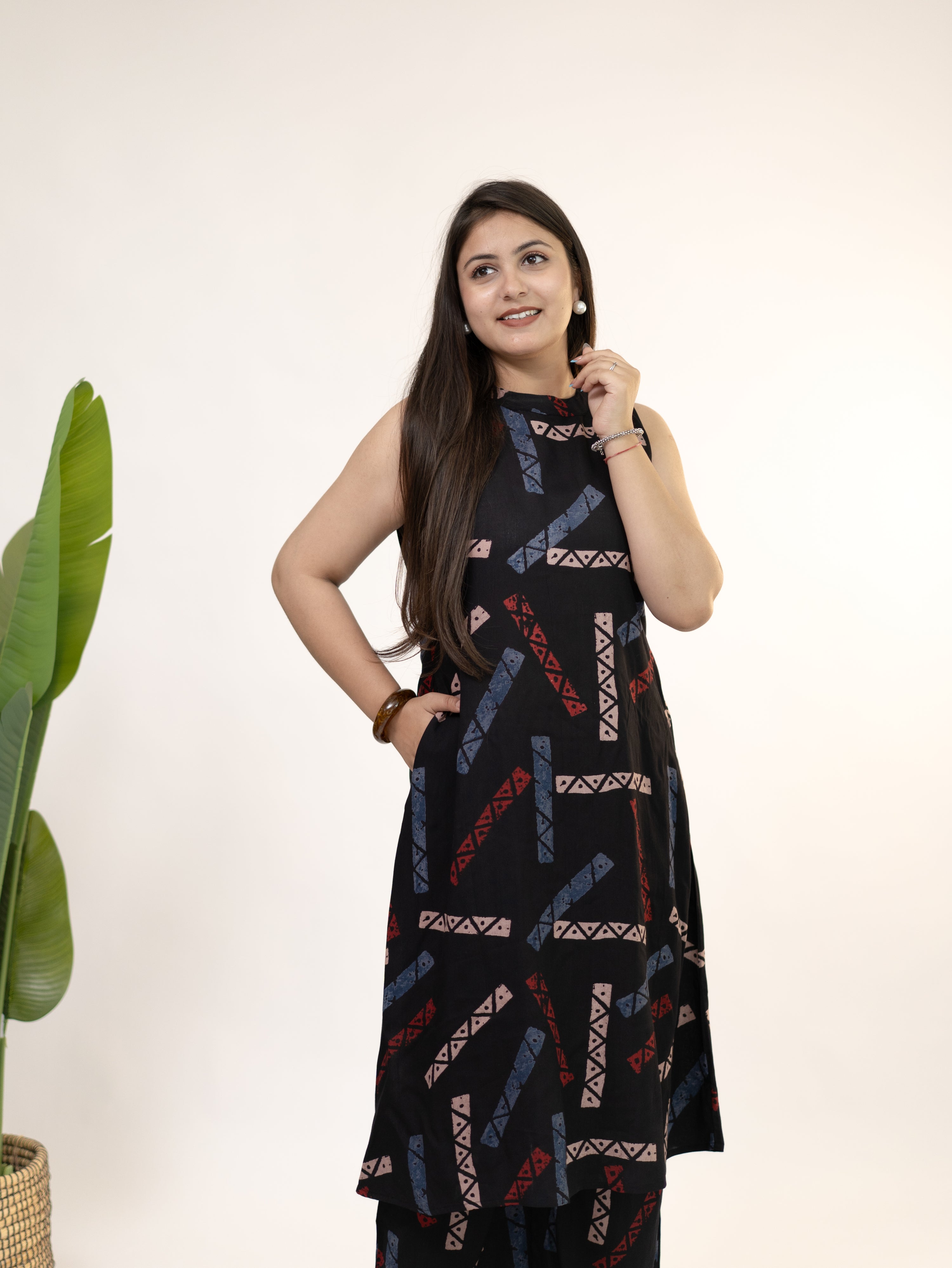 Zohal Black Rayon A-line Coord Set