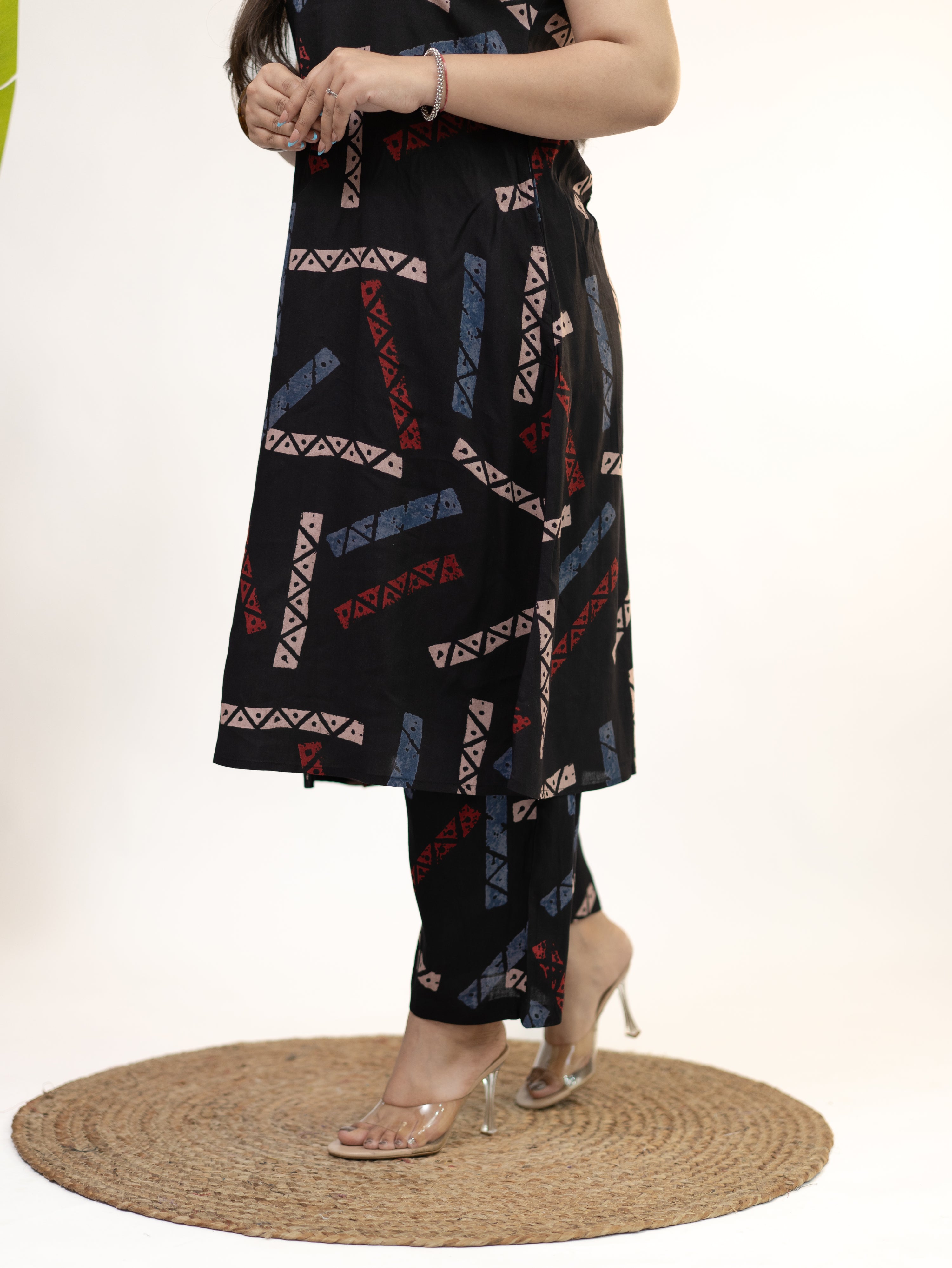 Zohal Black Rayon A-line Coord Set