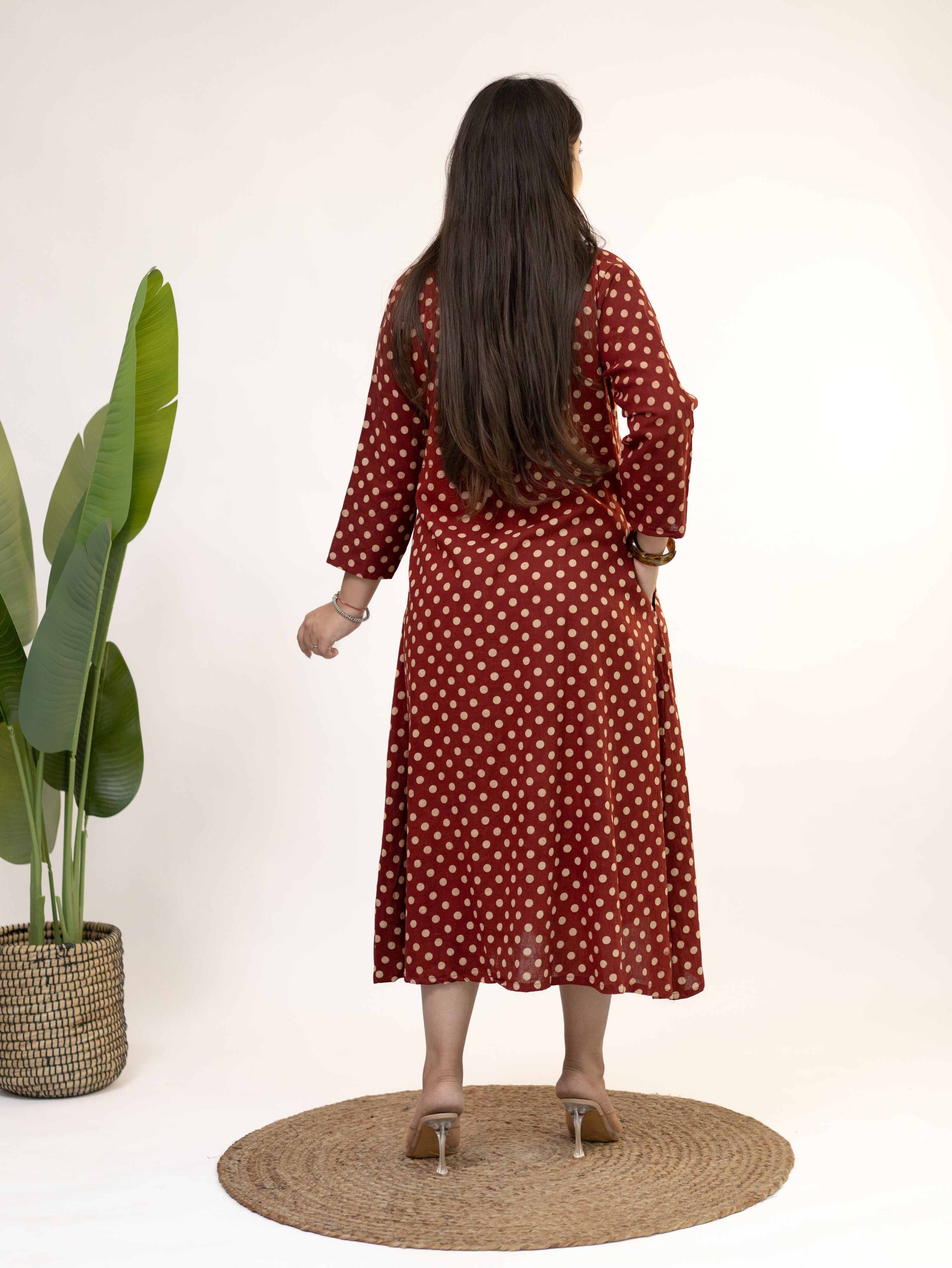 Bidhi Mul Cotton Red Polka Handblock Kutch Embroidered A-line Kurta