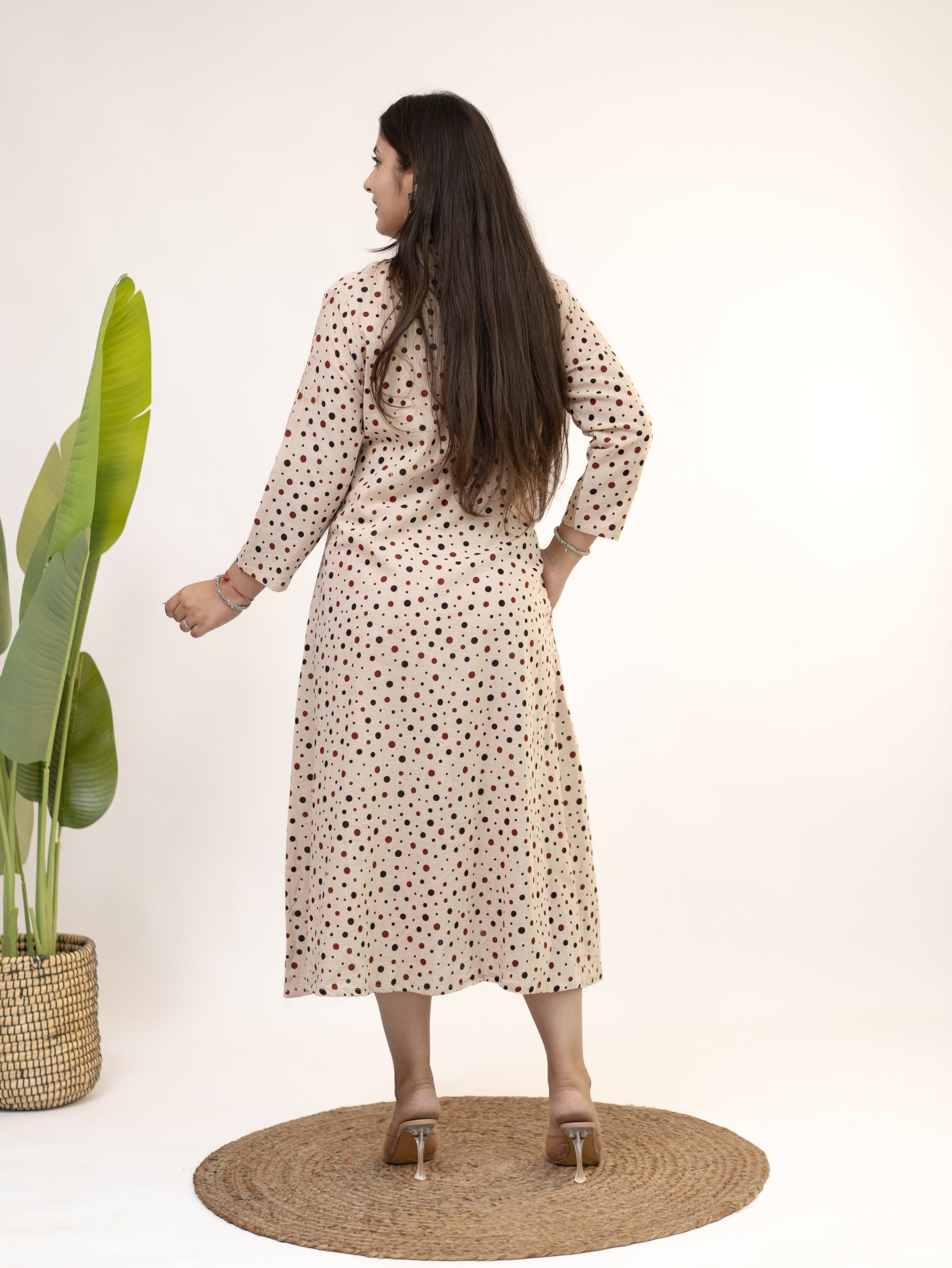Bidhi Mul Cotton Offwhite Polka Handblock Kutch Embroidered A-line Kurta