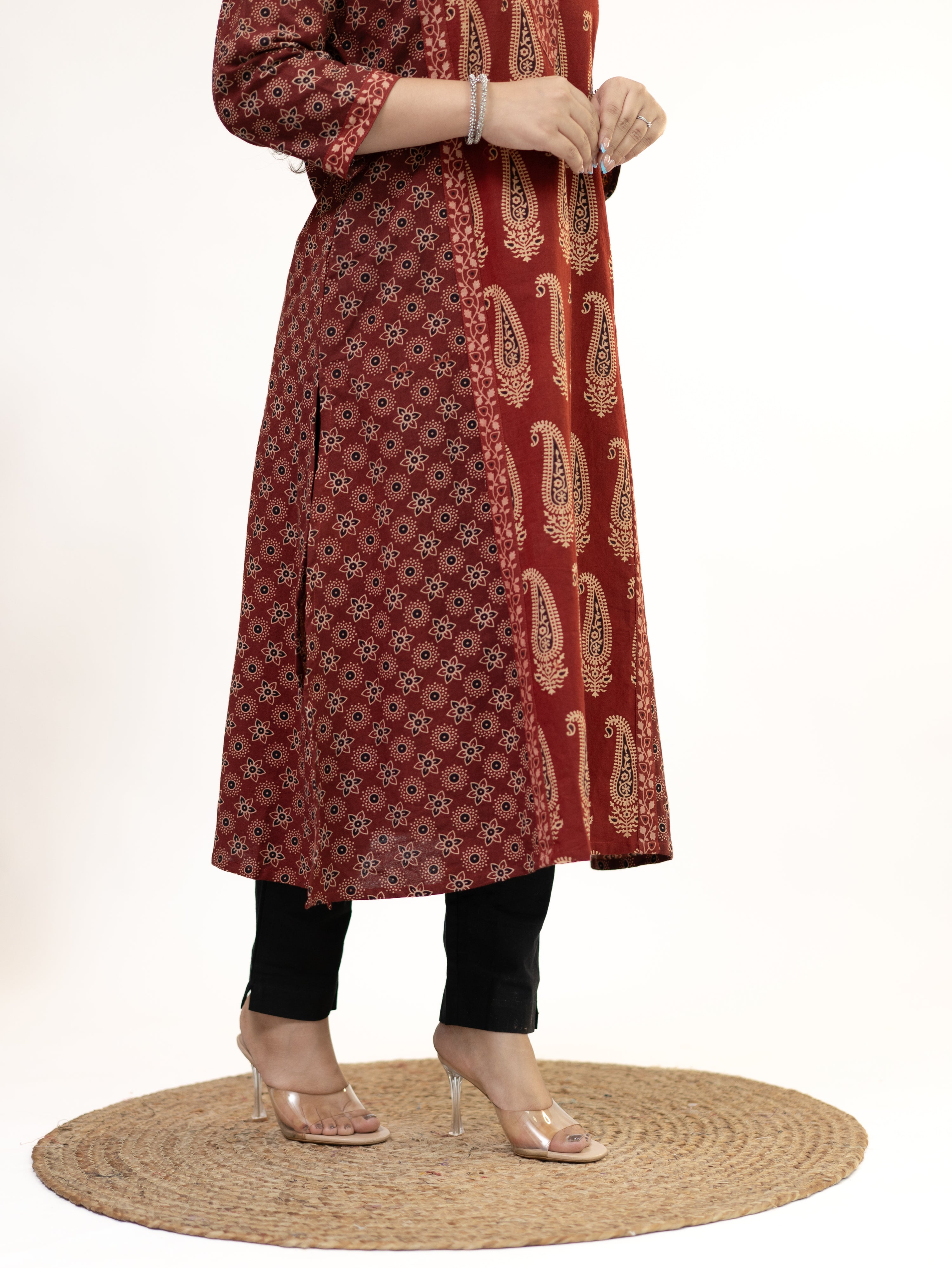 Keya Red Cotton Ajrakh Casual A-line Kurta