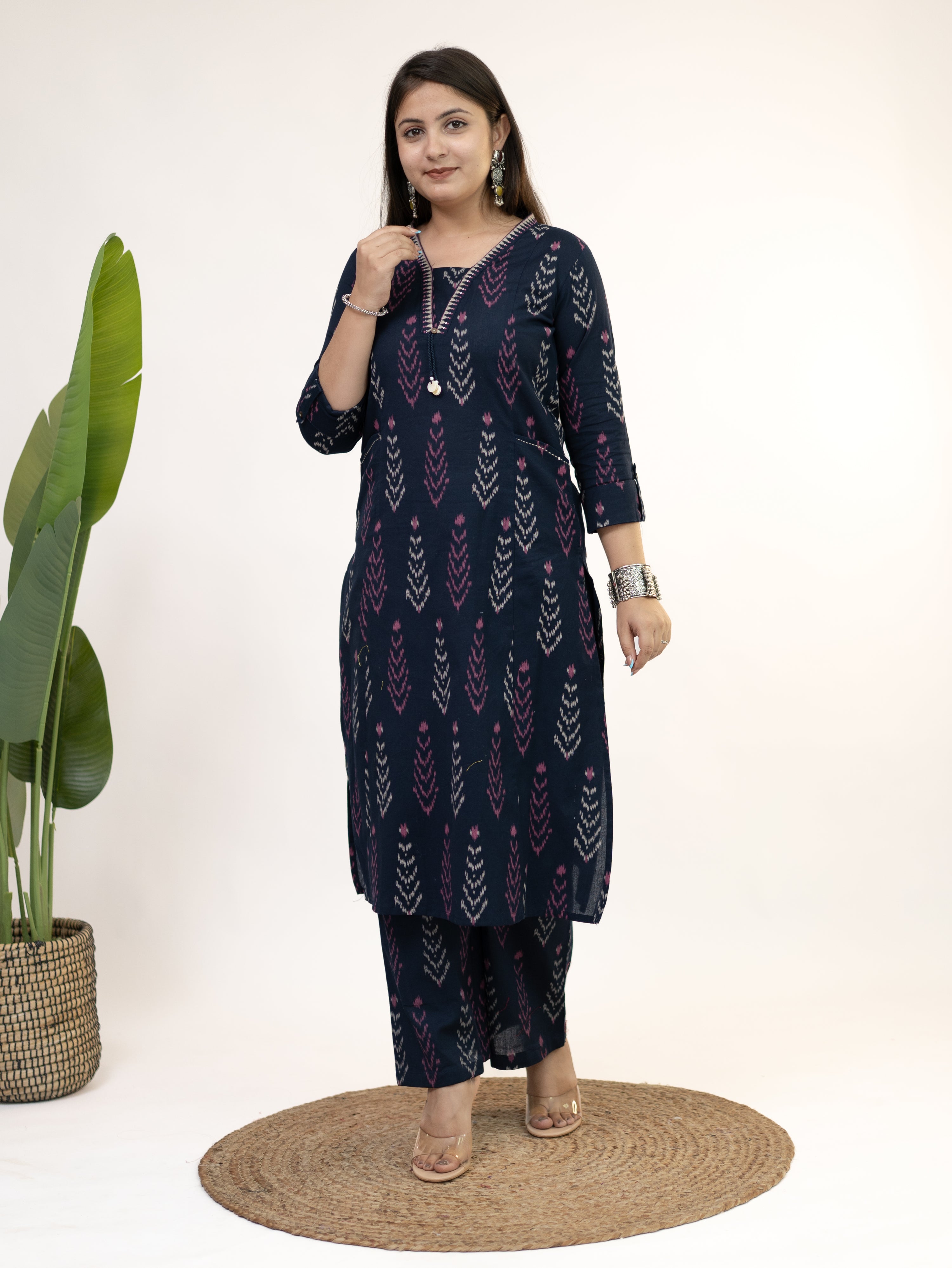 Marya Blue Cotton Ikkat Straight Kurta Set