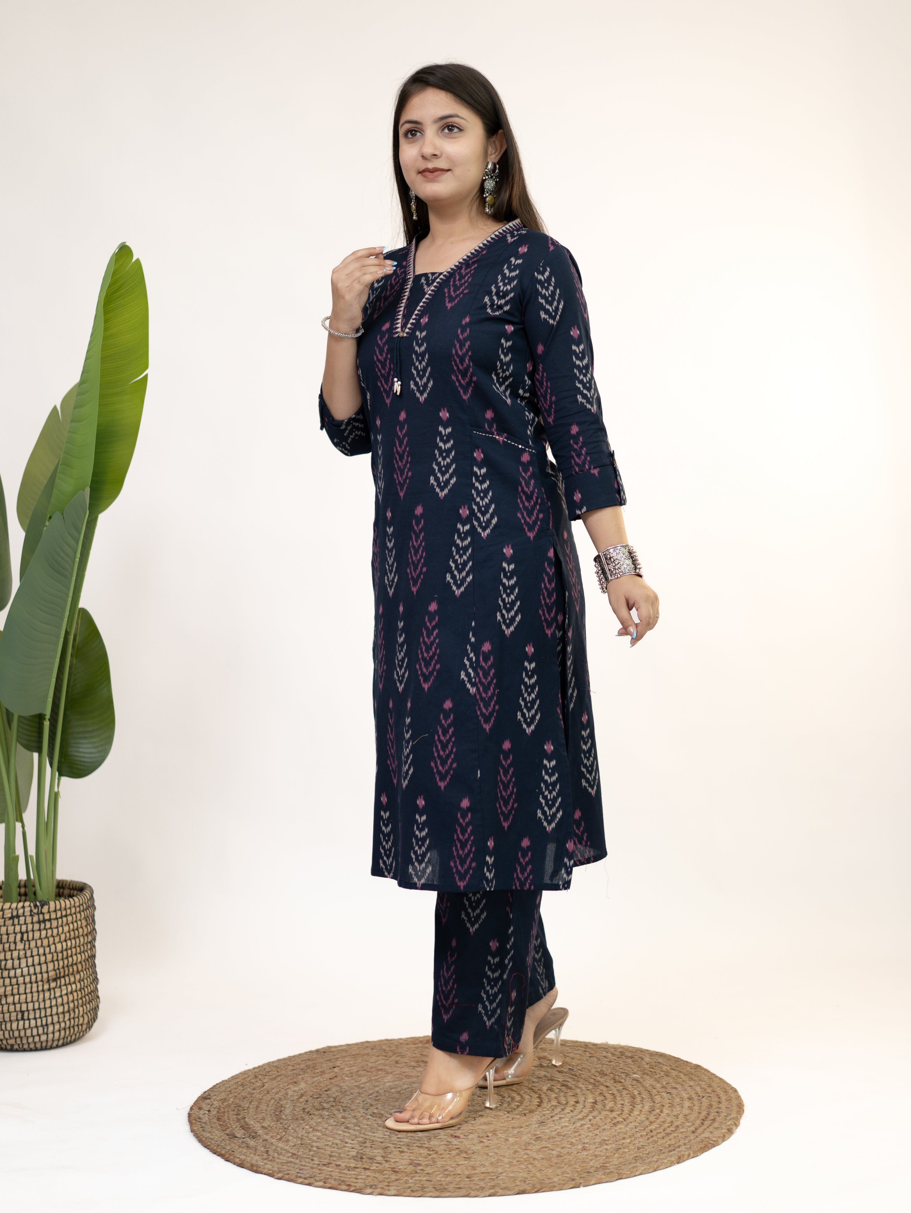 Marya Blue Cotton Ikkat Straight Kurta Set