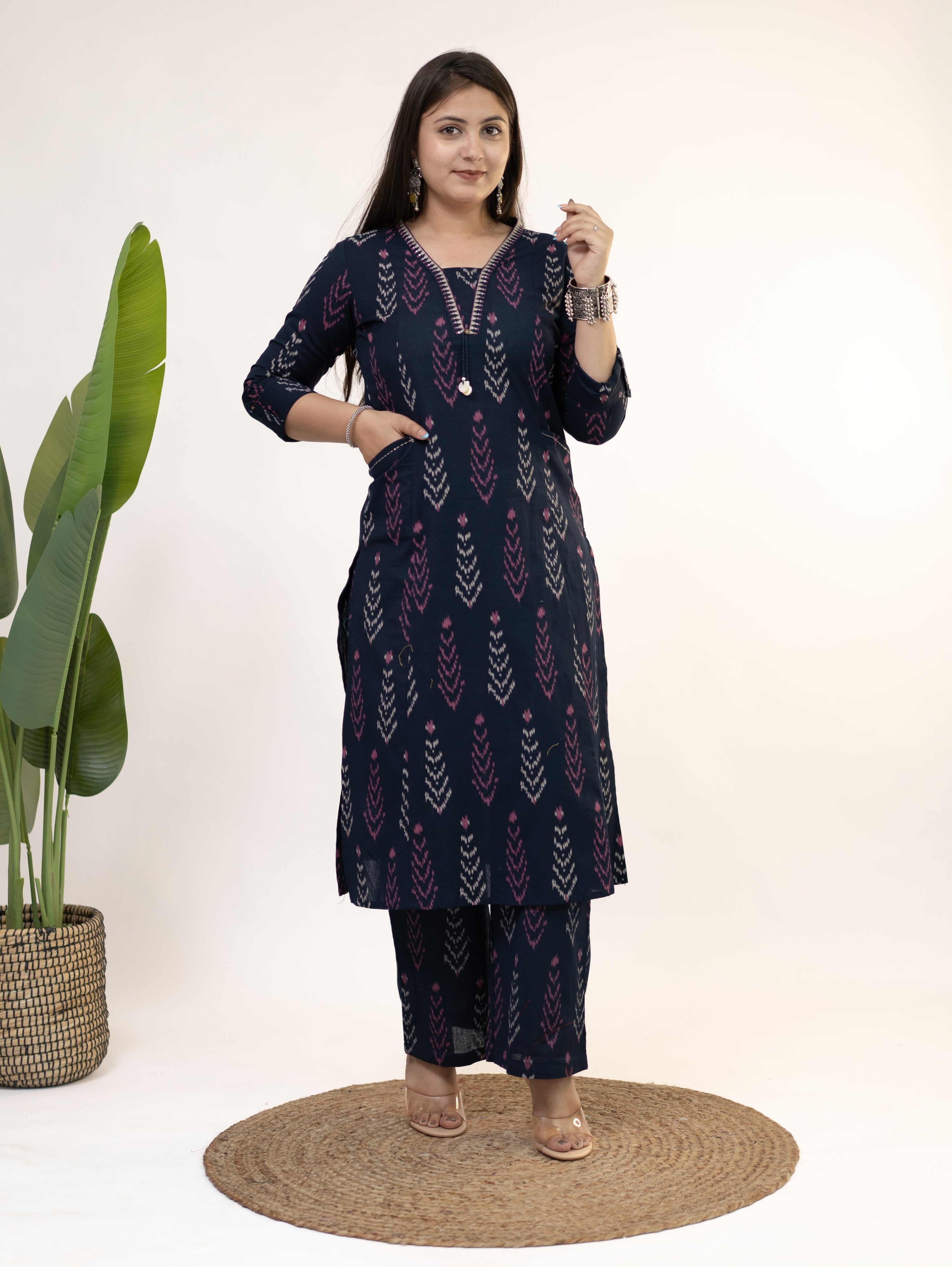 Marya Blue Cotton Ikkat Straight Kurta Set