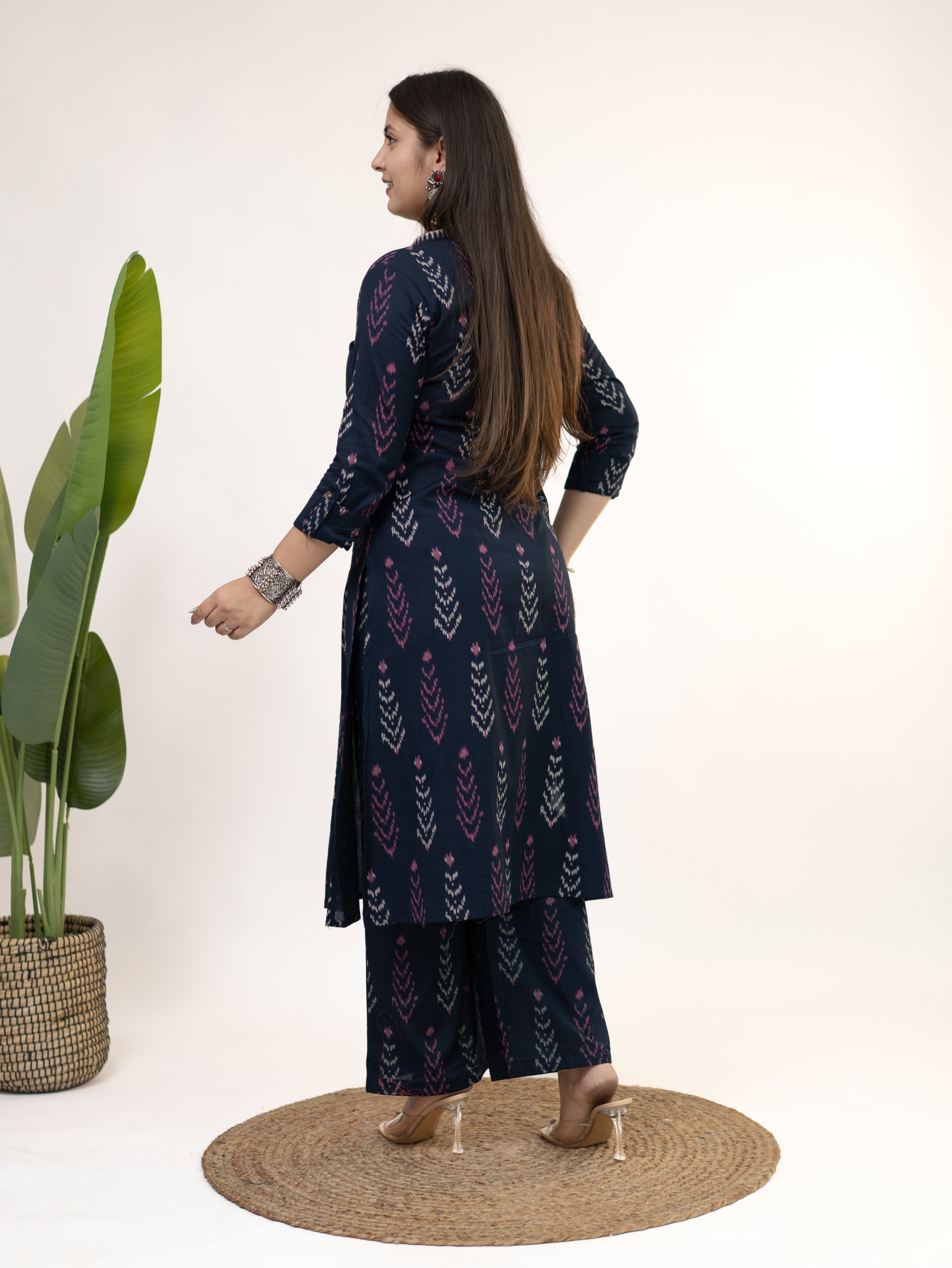 Marya Blue Cotton Ikkat Straight Kurta Set