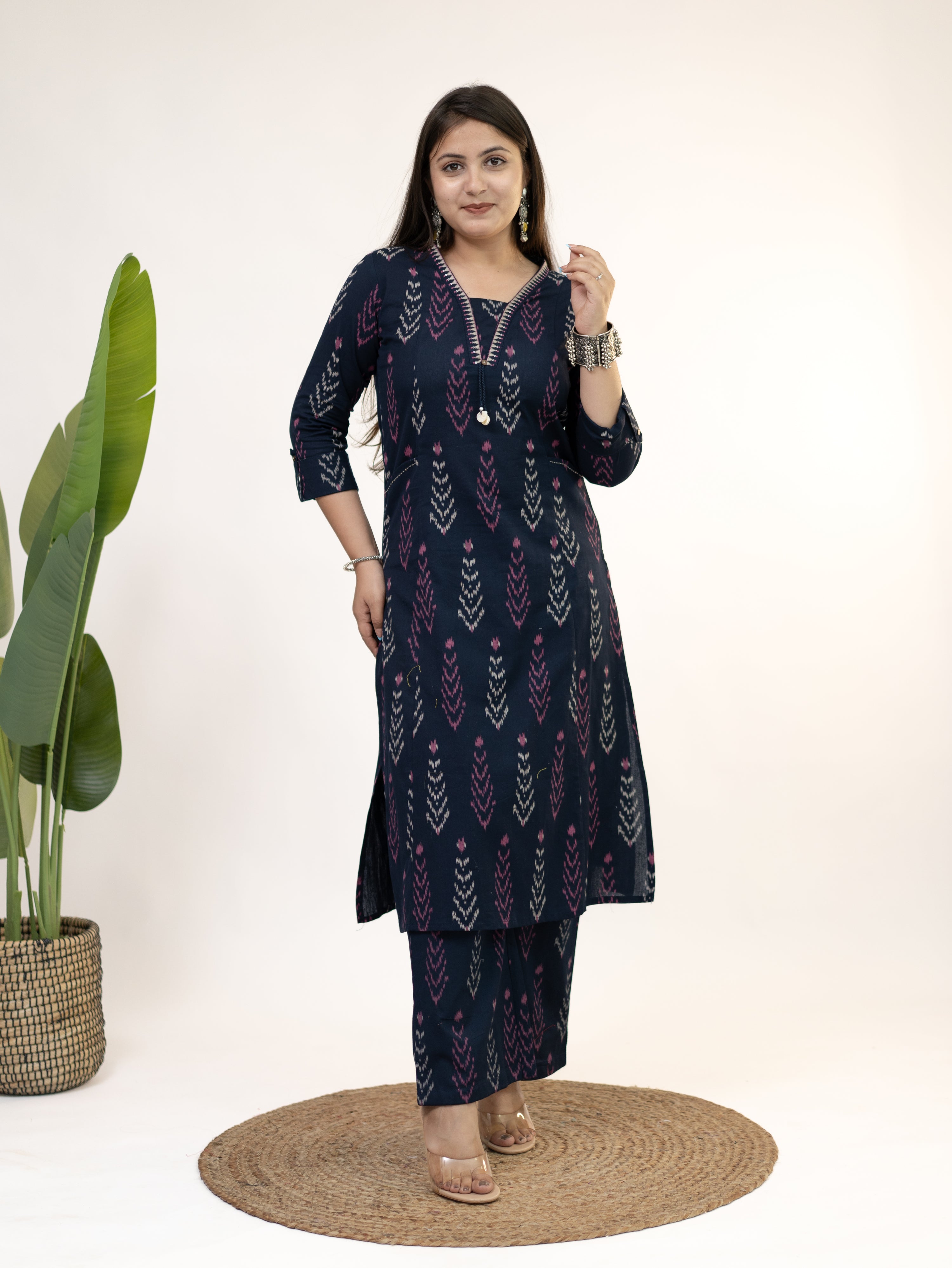 Marya Blue Cotton Ikkat Straight Kurta Set