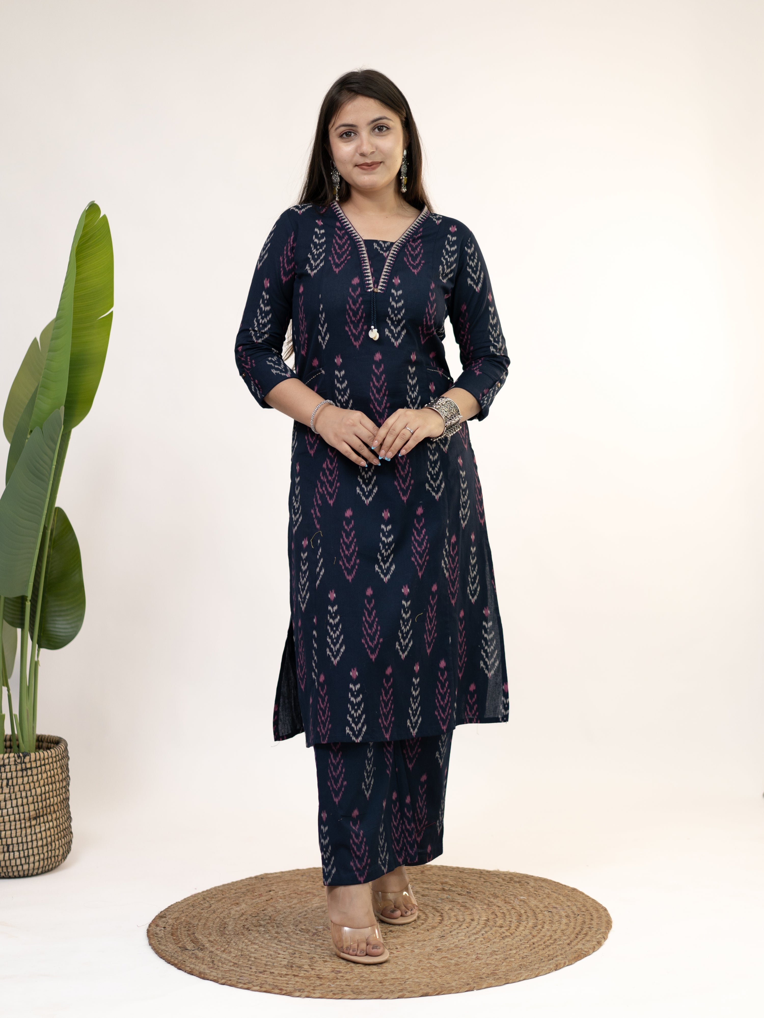 Marya Blue Cotton Ikkat Straight Kurta Set