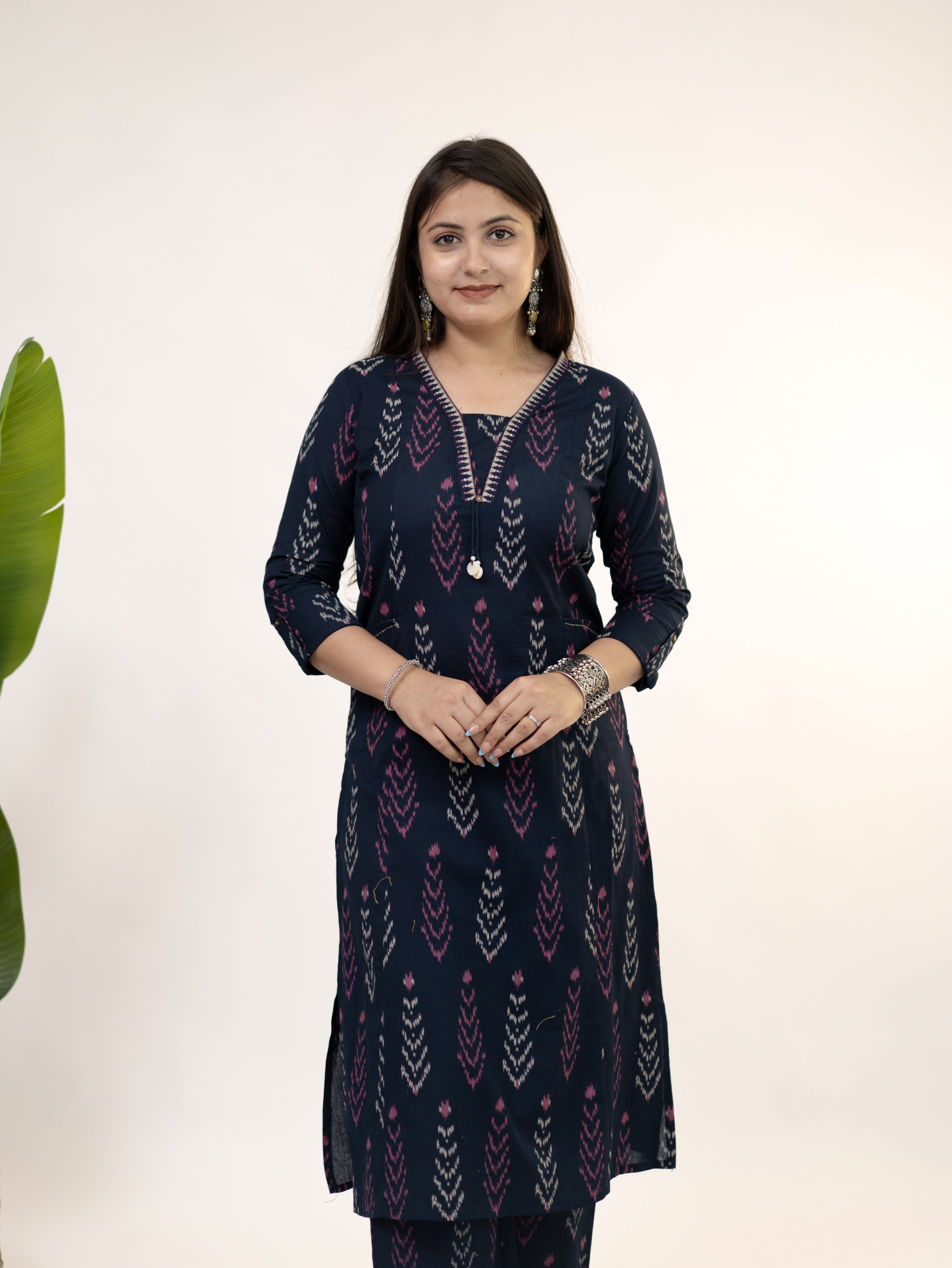 Marya Blue Cotton Ikkat Straight Kurta Set