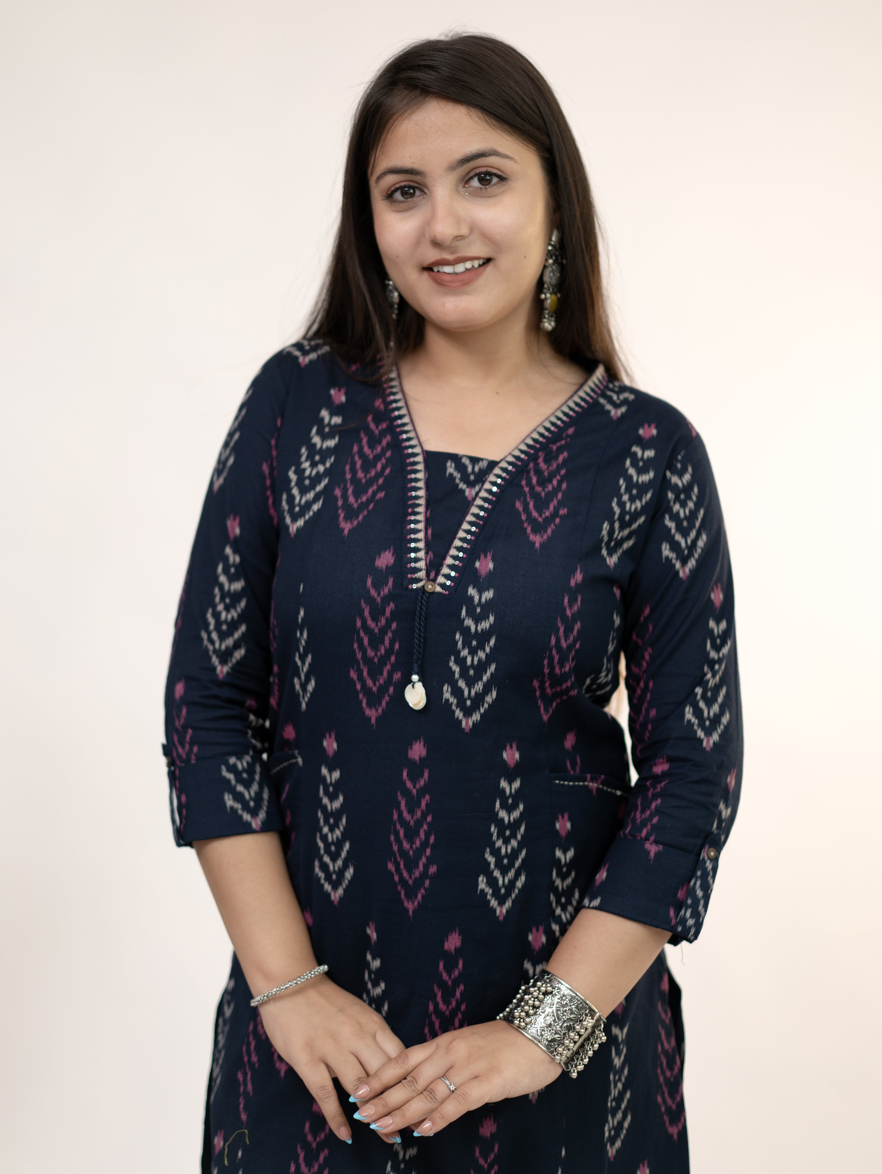 Marya Blue Cotton Ikkat Straight Kurta Set
