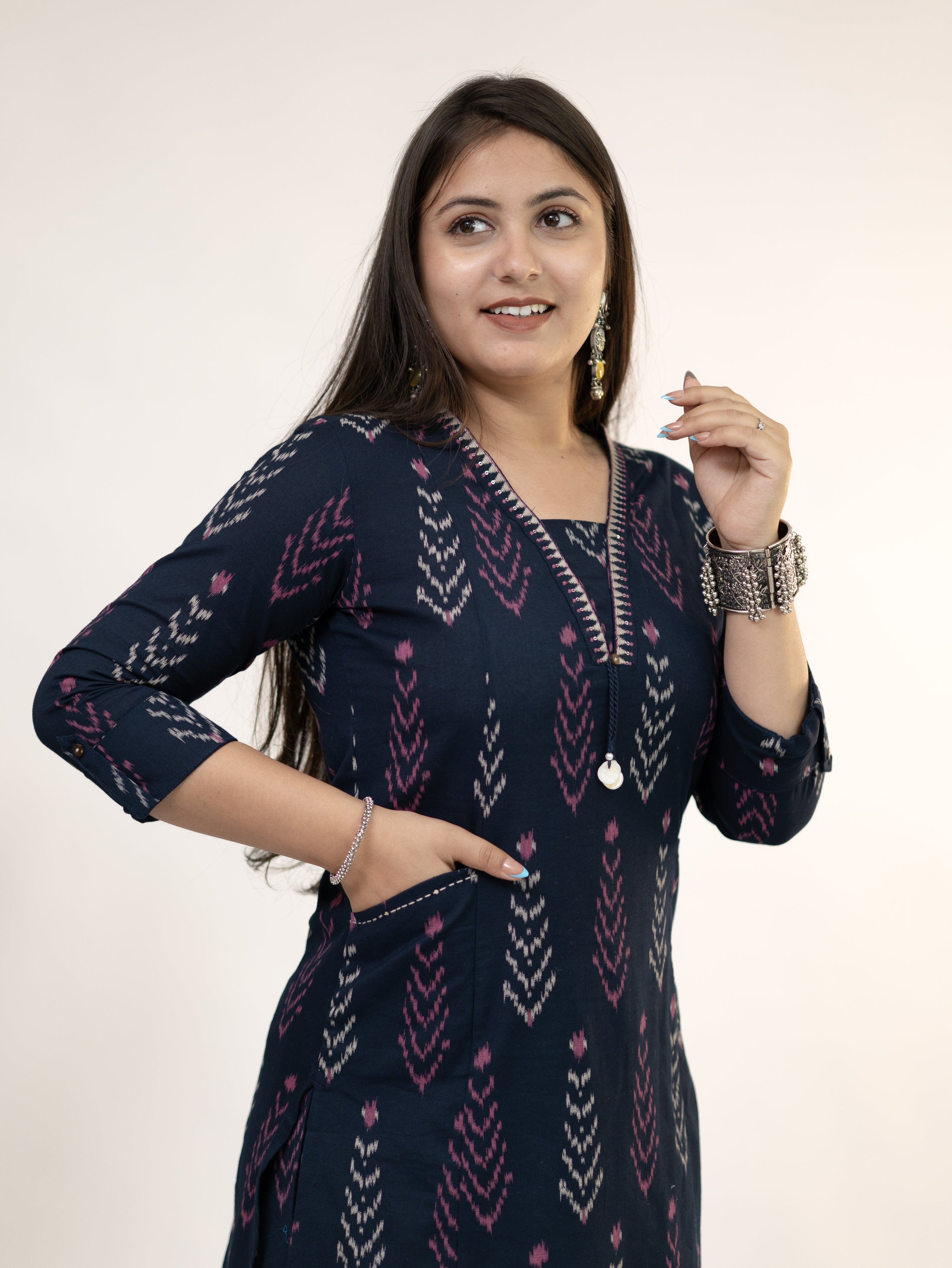 Marya Blue Cotton Ikkat Straight Kurta Set