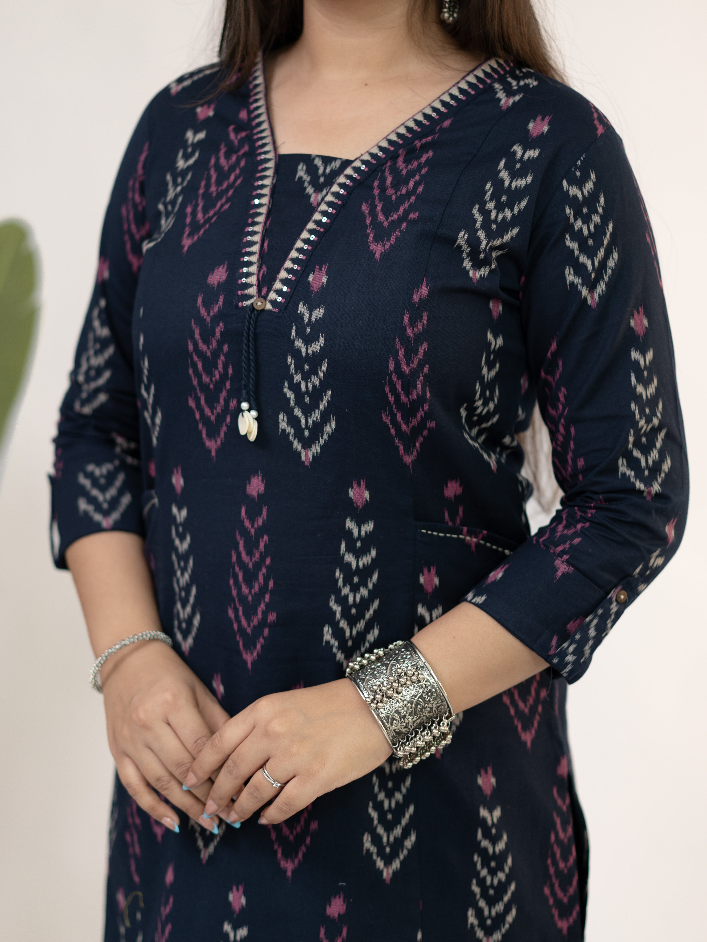 Marya Blue Cotton Ikkat Straight Kurta Set