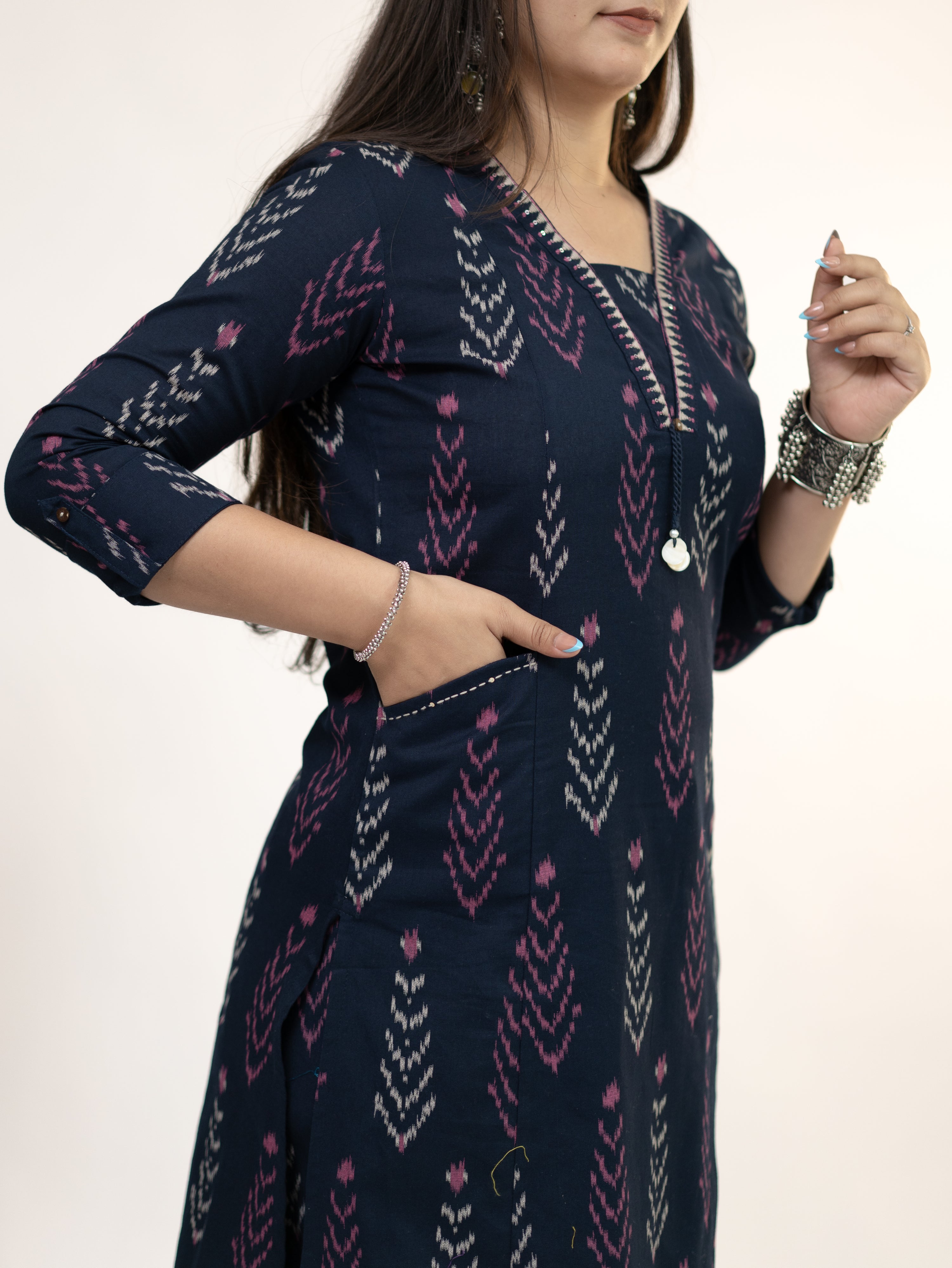 Marya Blue Cotton Ikkat Straight Kurta Set