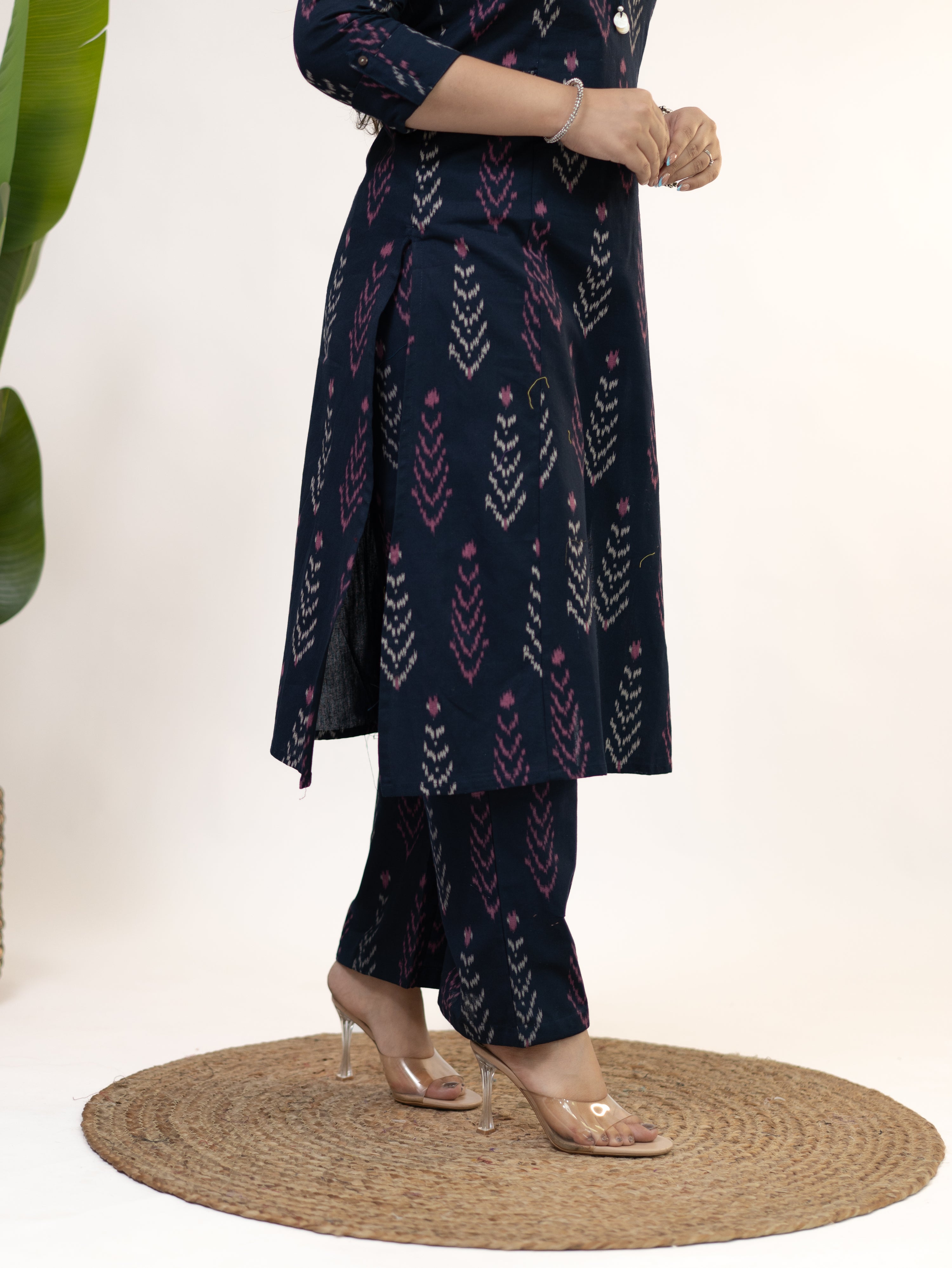 Marya Blue Cotton Ikkat Straight Kurta Set