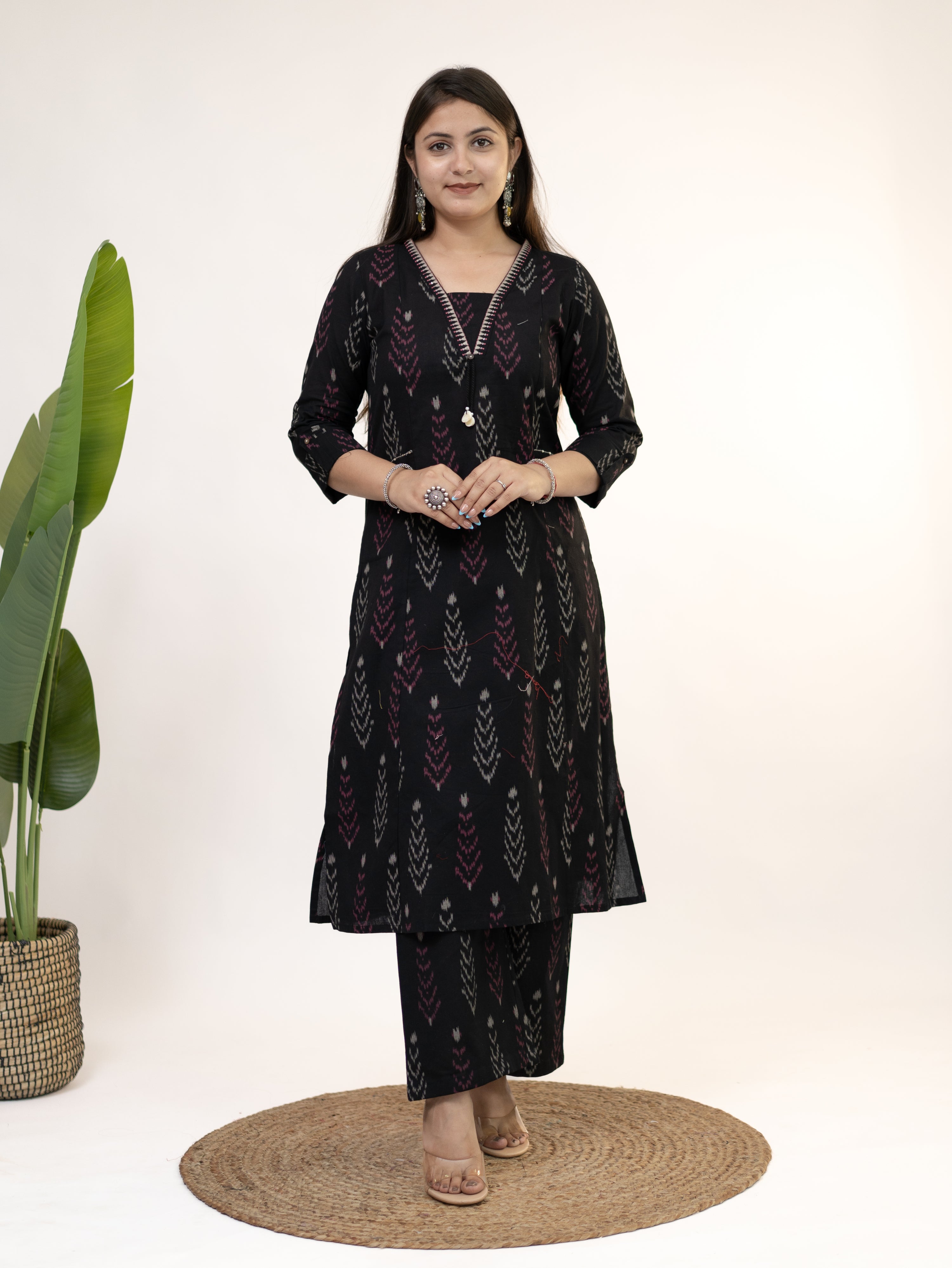 Marya Black Cotton Ikkat Straight Kurta Set