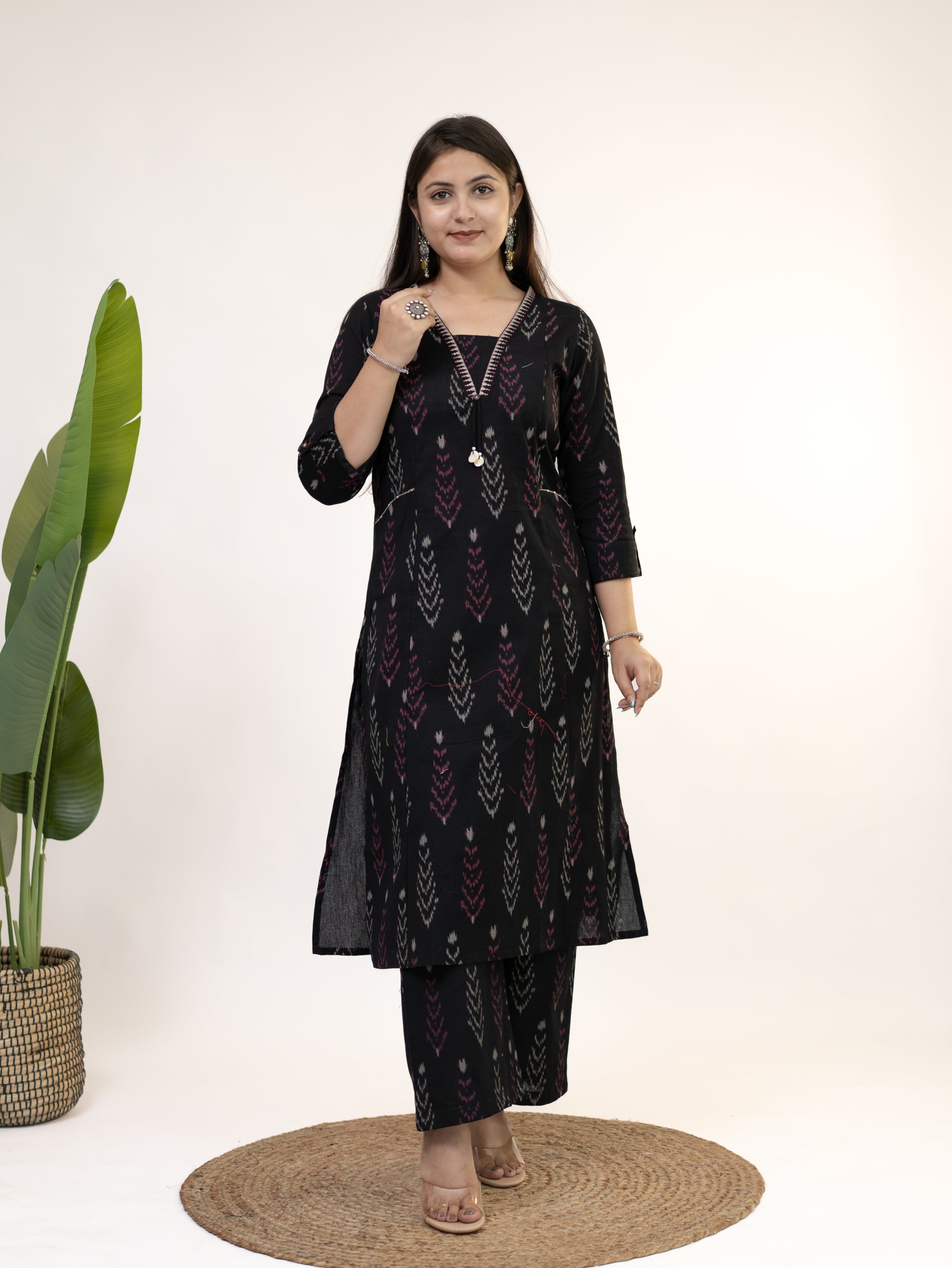 Marya Black Cotton Ikkat Straight Kurta Set