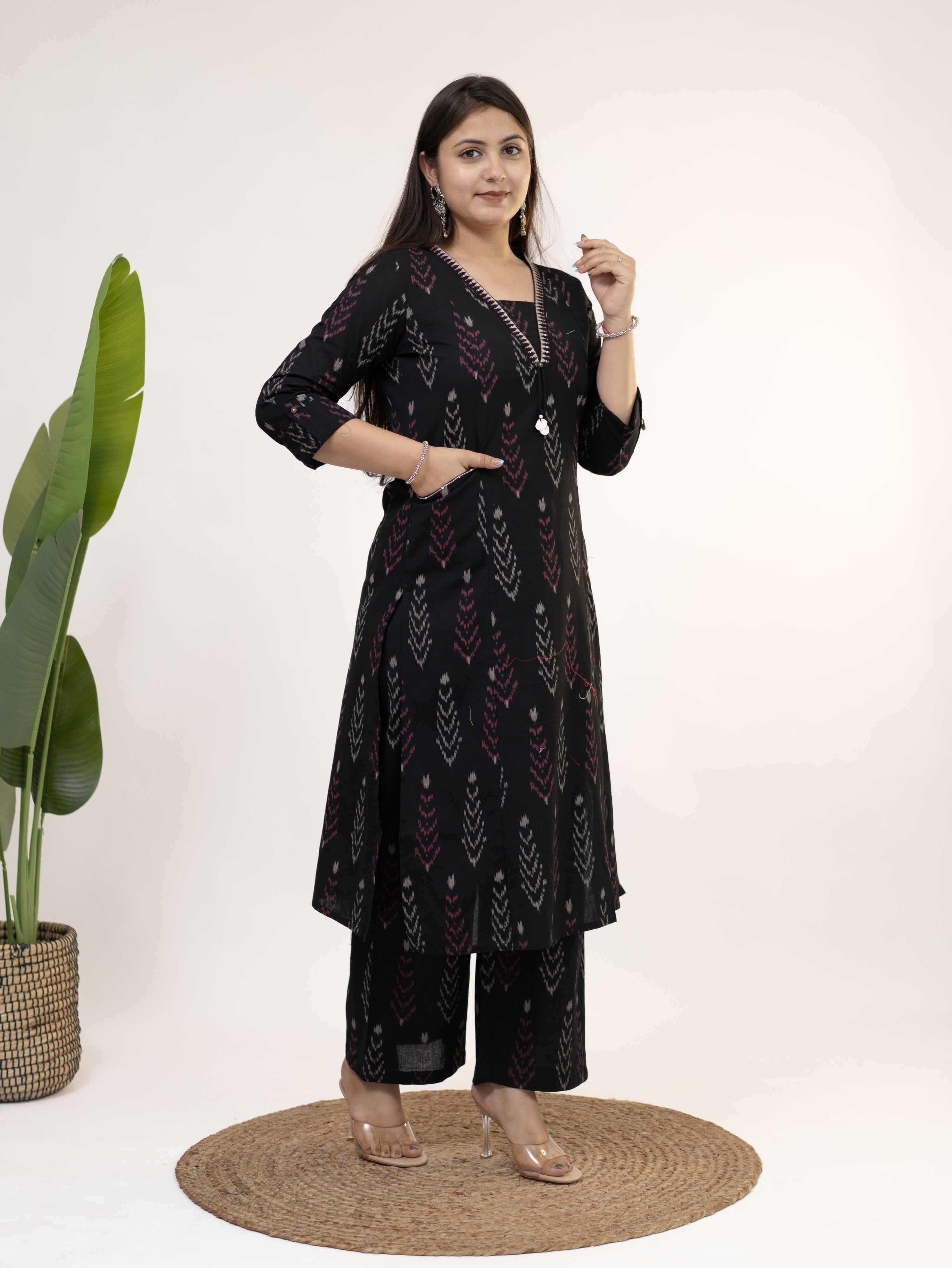 Marya Black Cotton Ikkat Straight Kurta Set