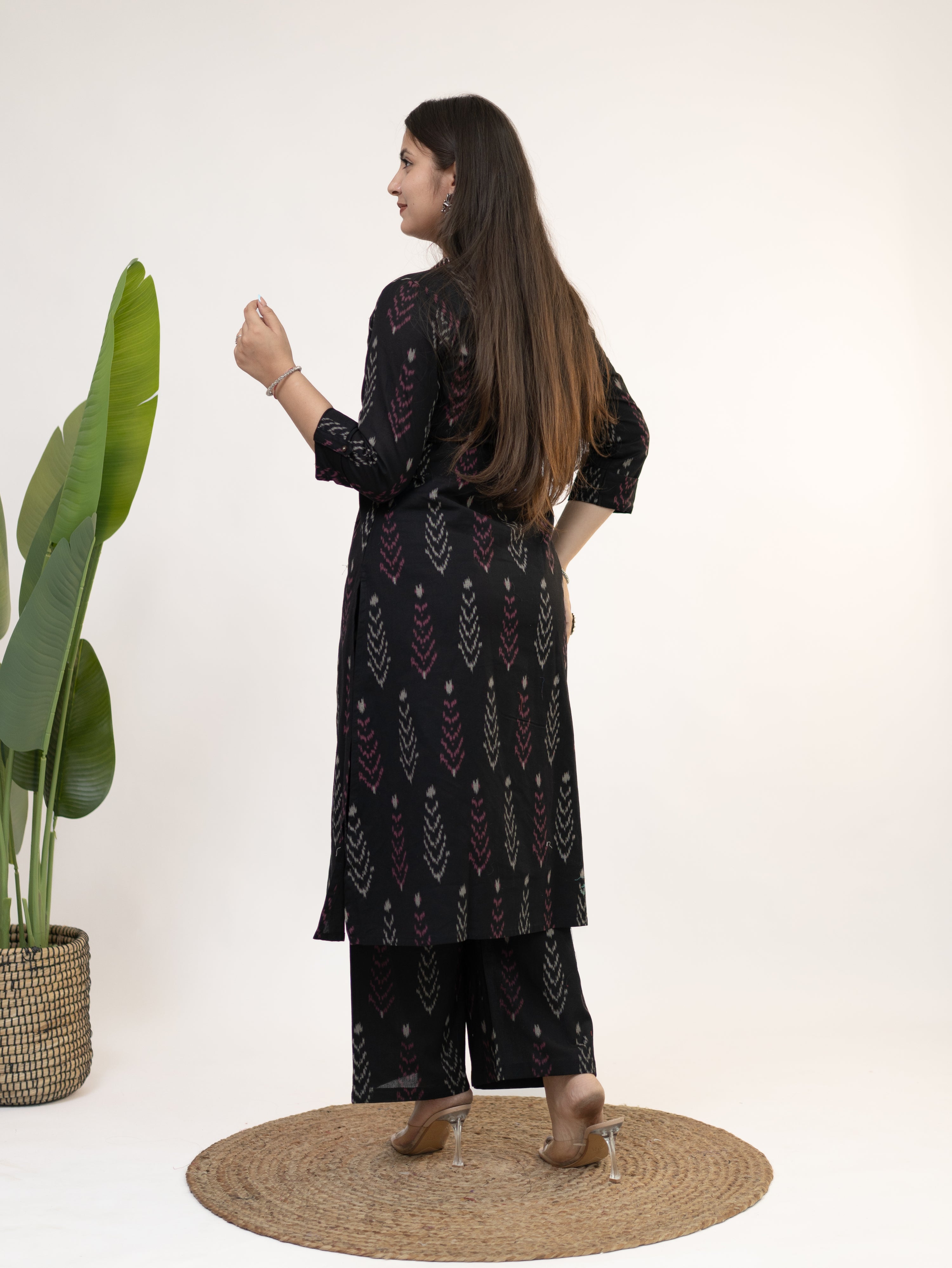 Marya Black Cotton Ikkat Straight Kurta Set