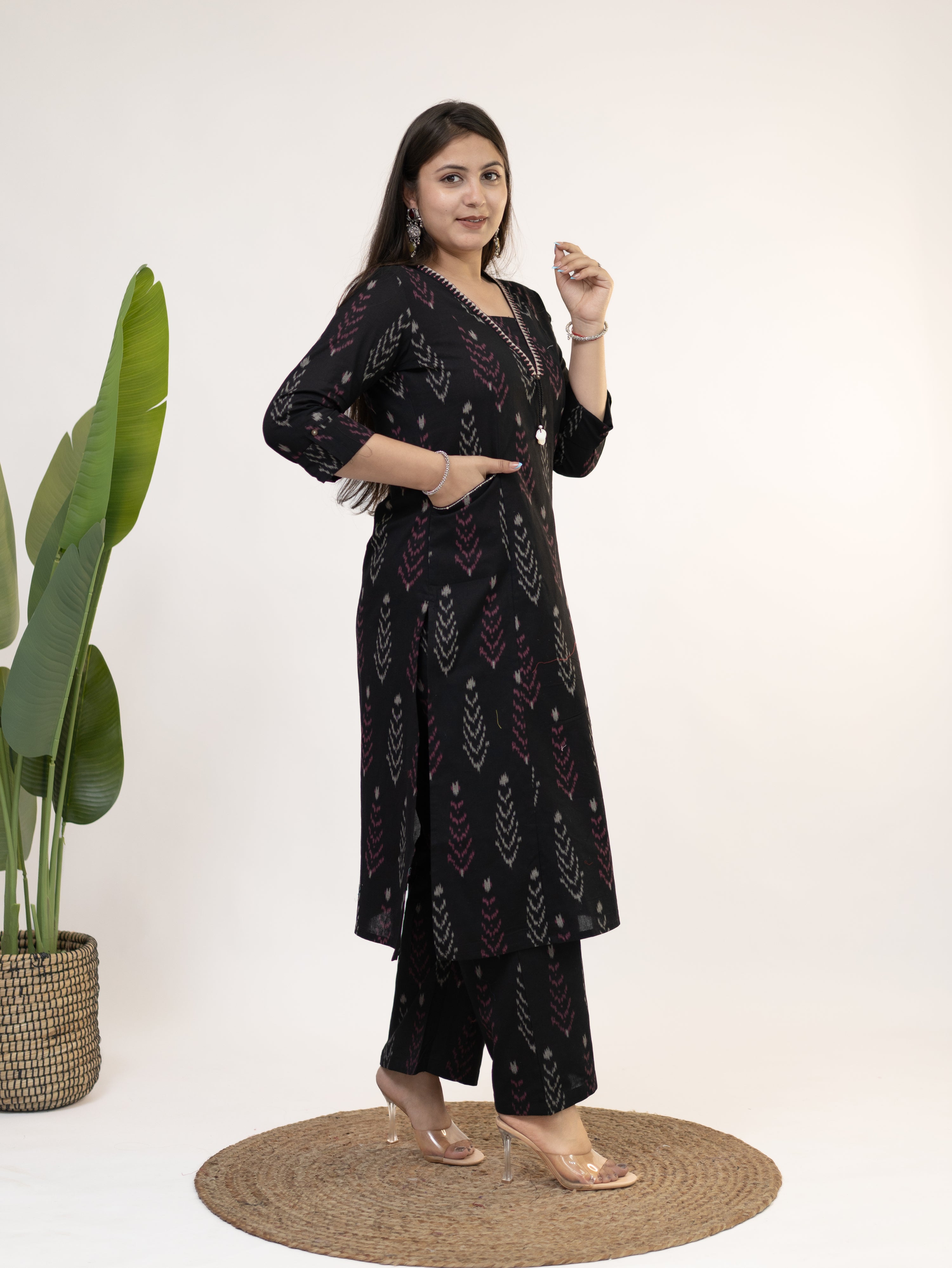 Marya Black Cotton Ikkat Straight Kurta Set