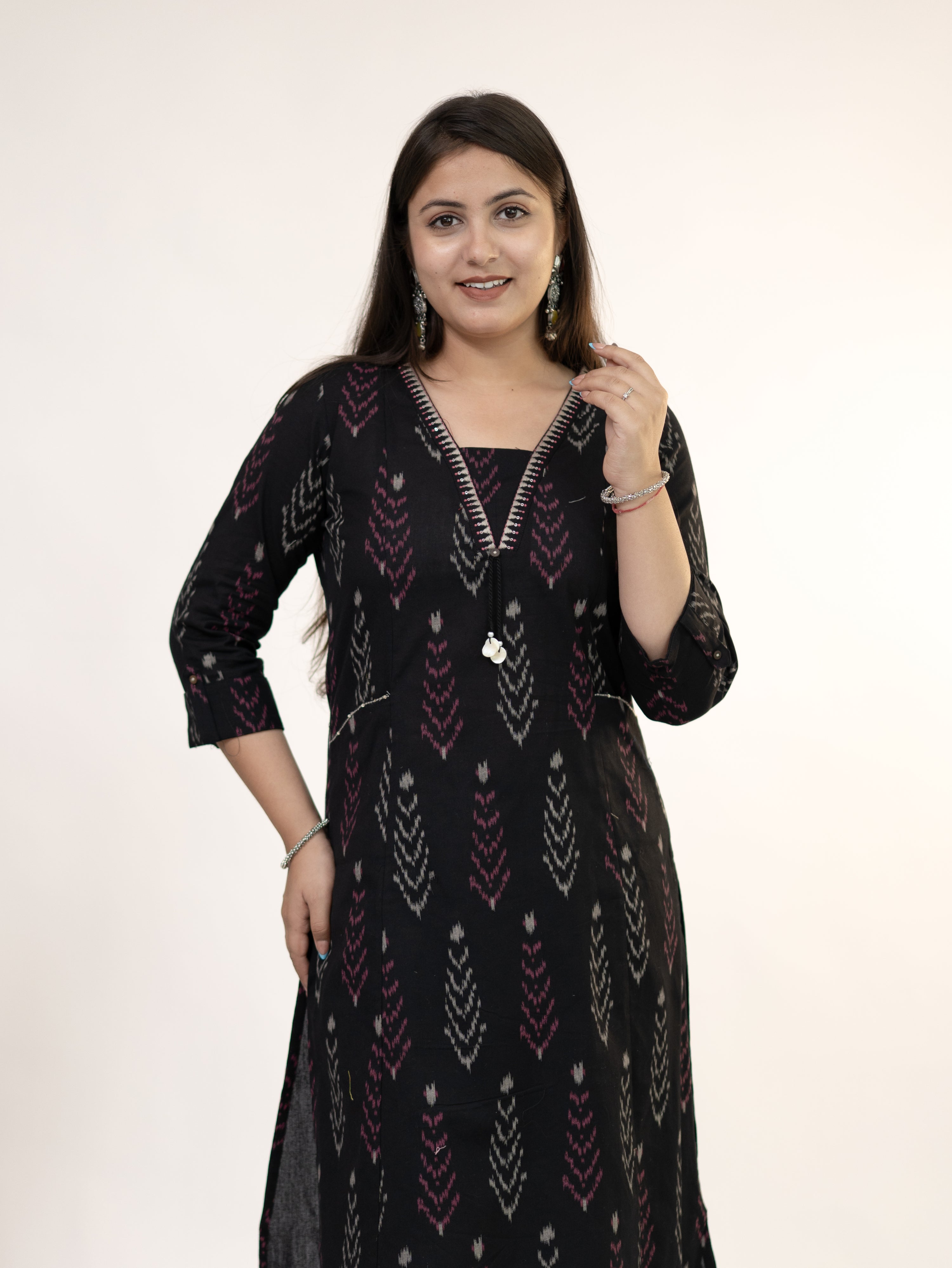 Marya Black Cotton Ikkat Straight Kurta Set
