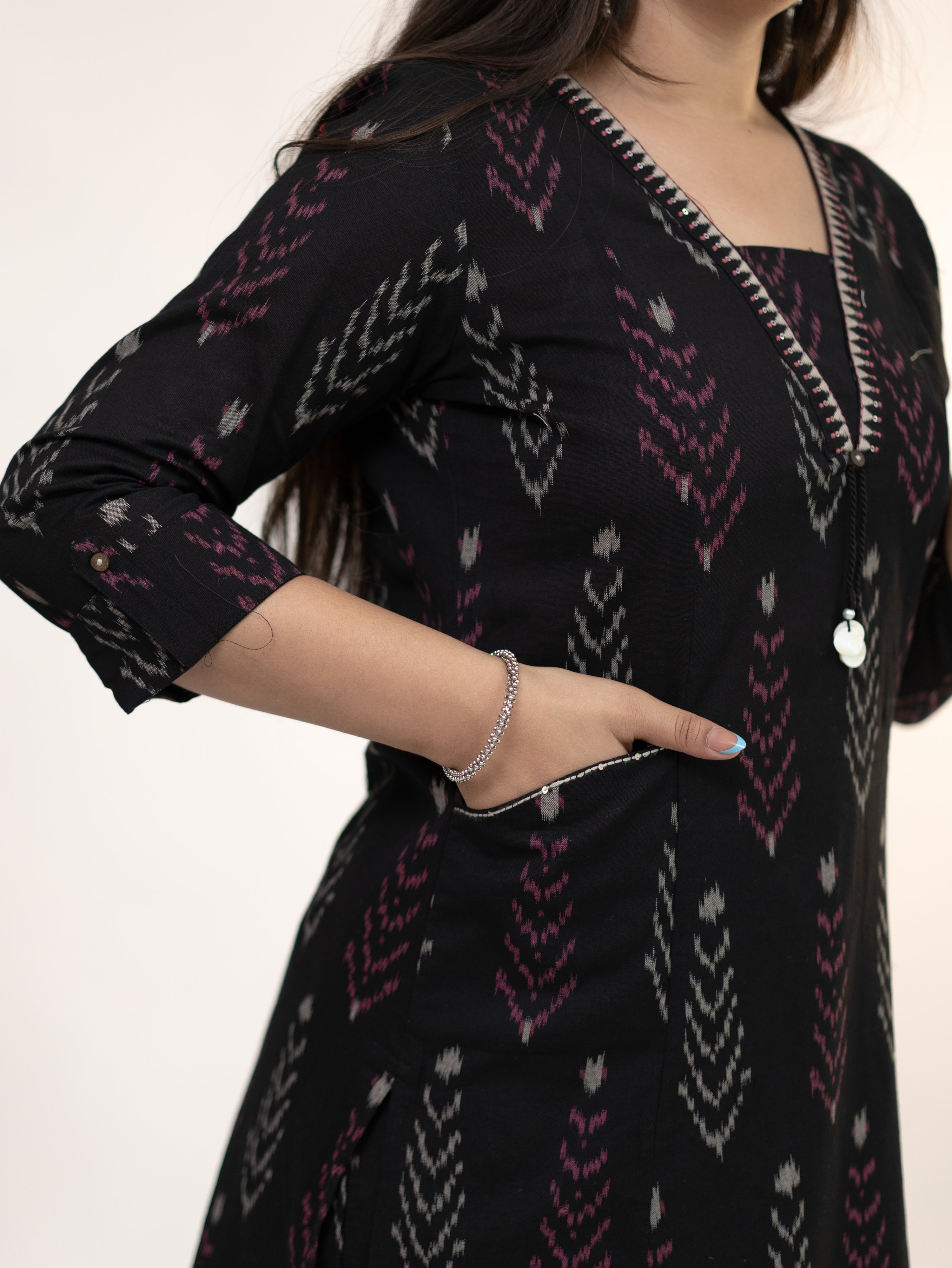 Marya Black Cotton Ikkat Straight Kurta Set