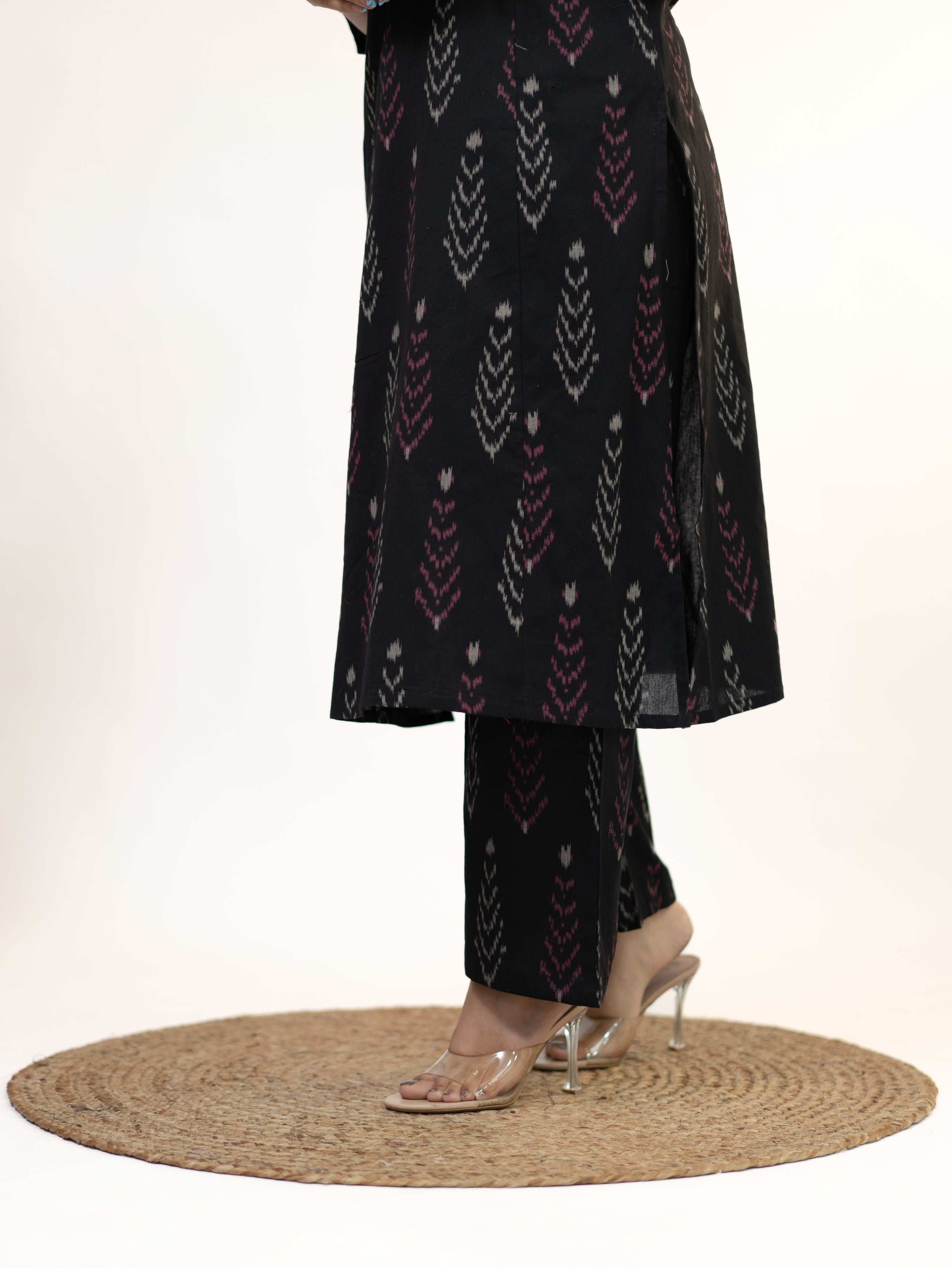 Marya Black Cotton Ikkat Straight Kurta Set
