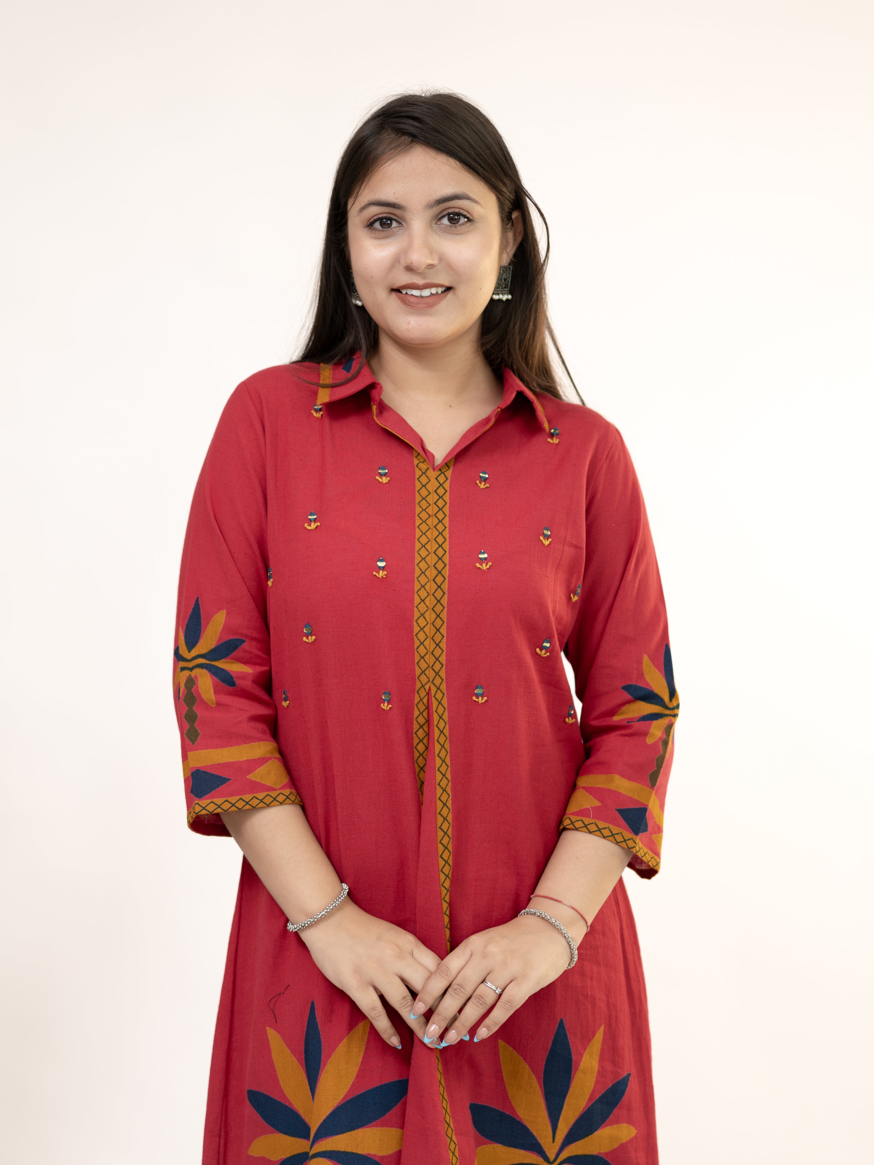 Zivara Pink Floral Mirror Work A-line Kurta Set