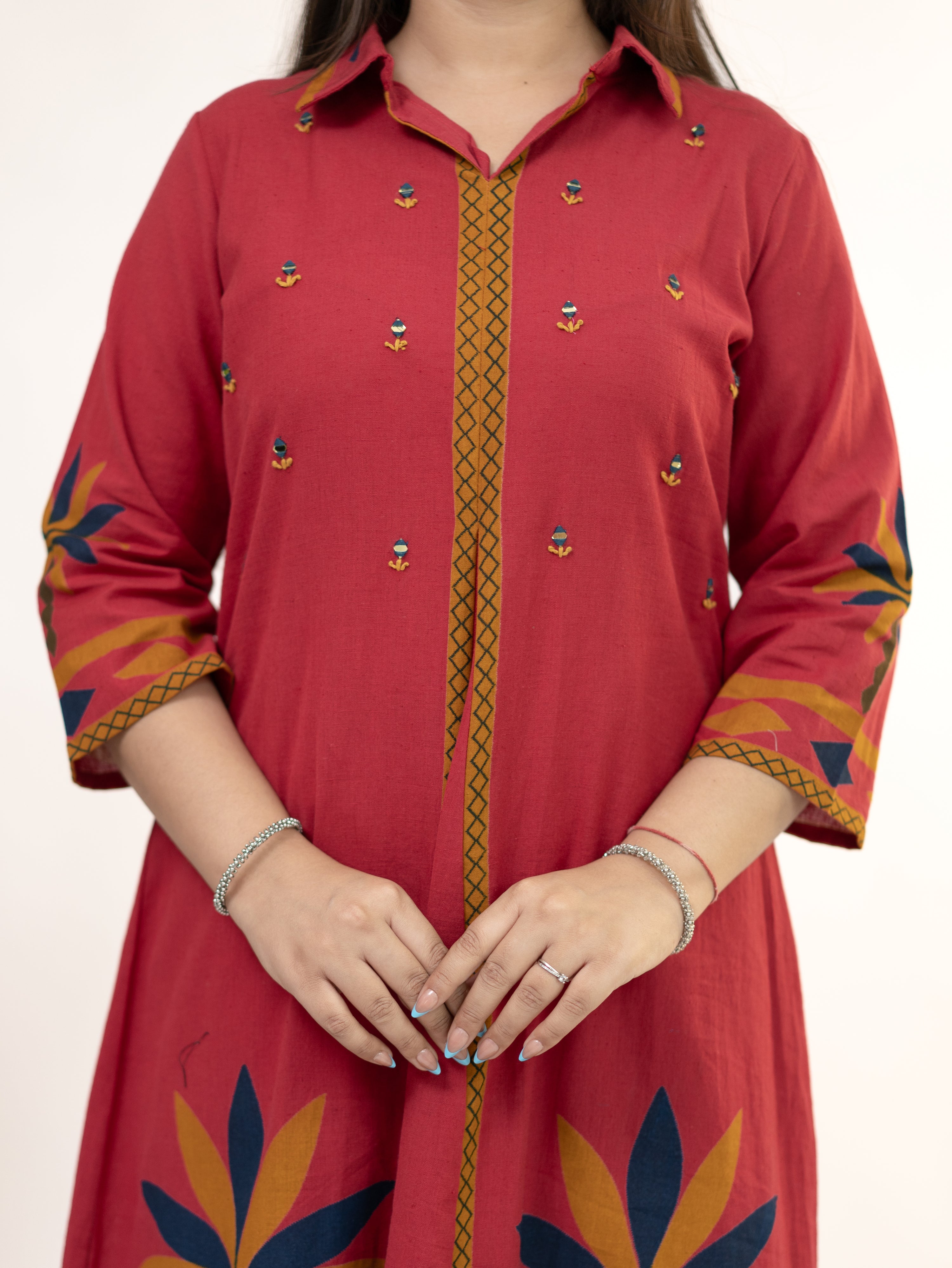 Zivara Pink Floral Mirror Work A-line Kurta Set