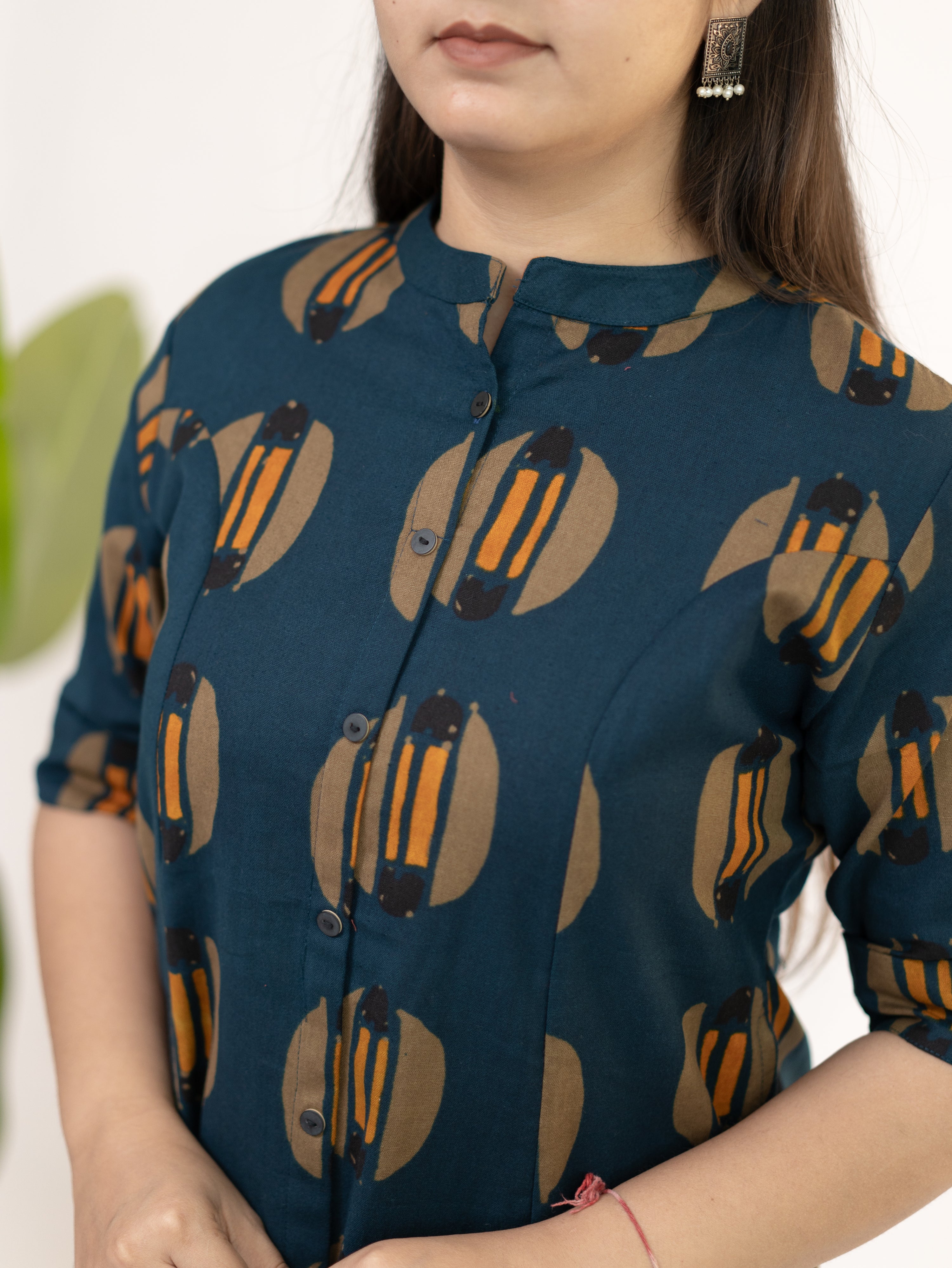Ishani Peacock Blue Cotton A-line Kurta Set