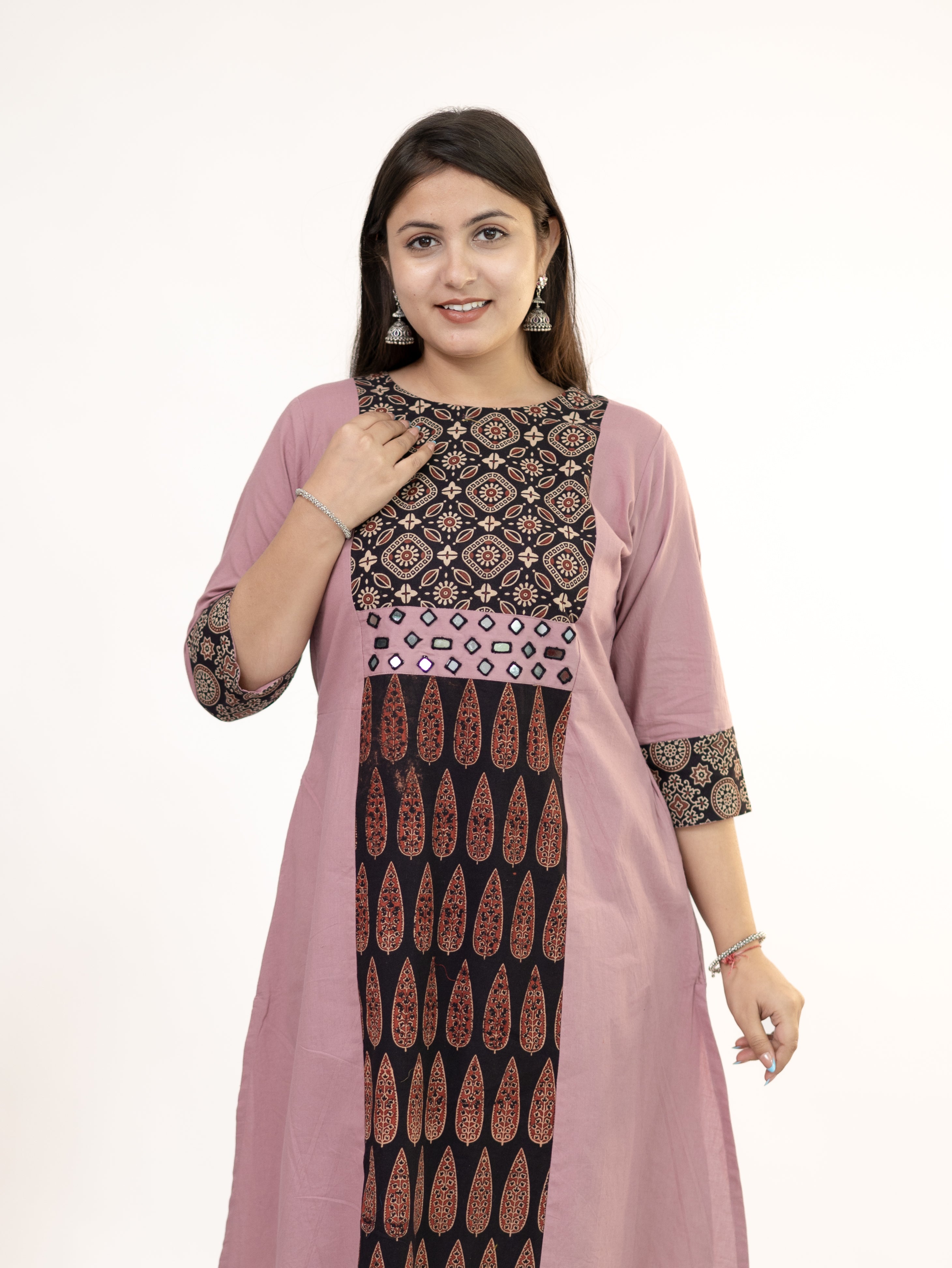 Heemali Pink Cotton Ajrakh Kutch Embroidered Kurta Set