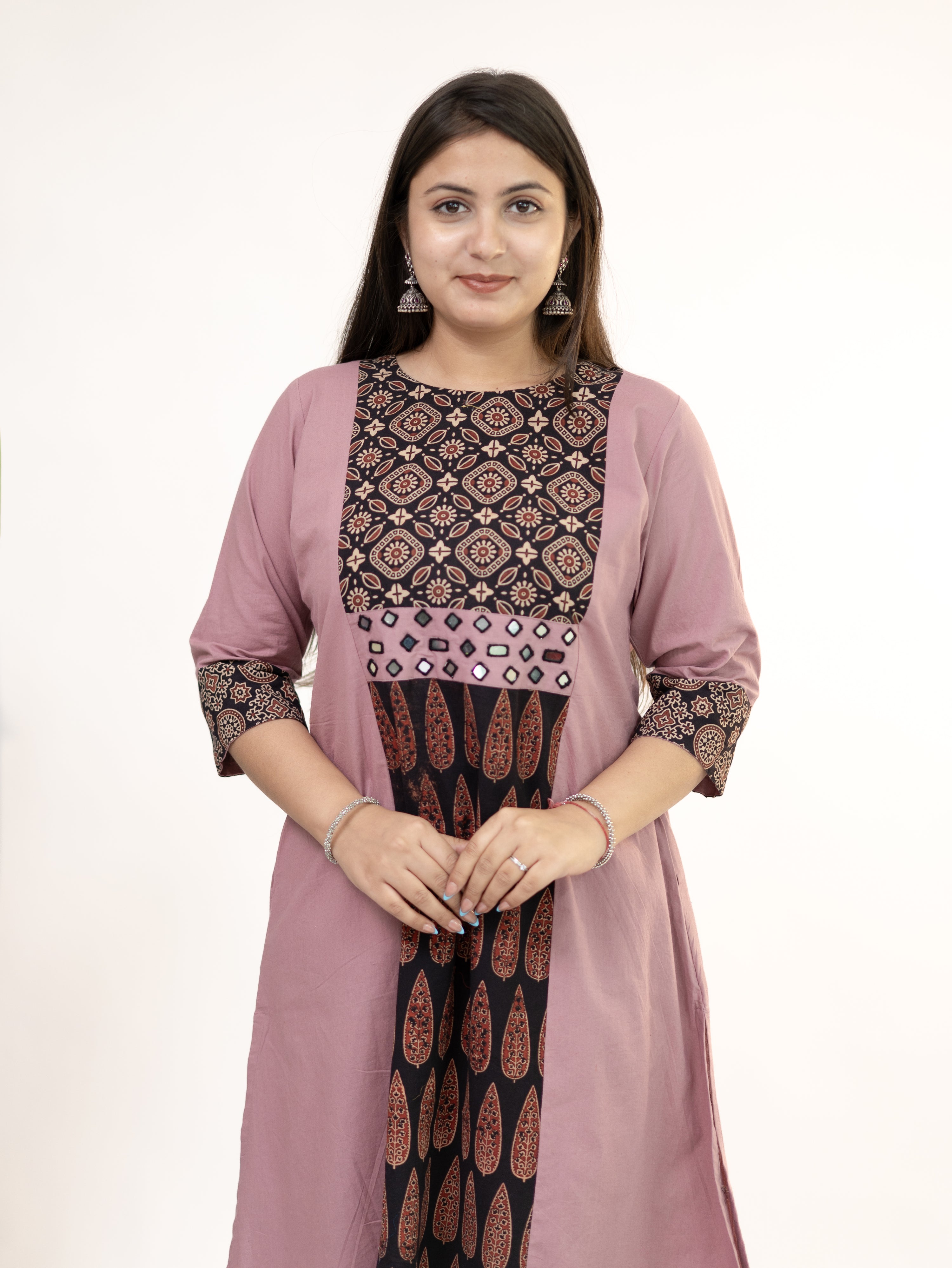 Heemali Pink Cotton Ajrakh Kutch Embroidered Kurta Set