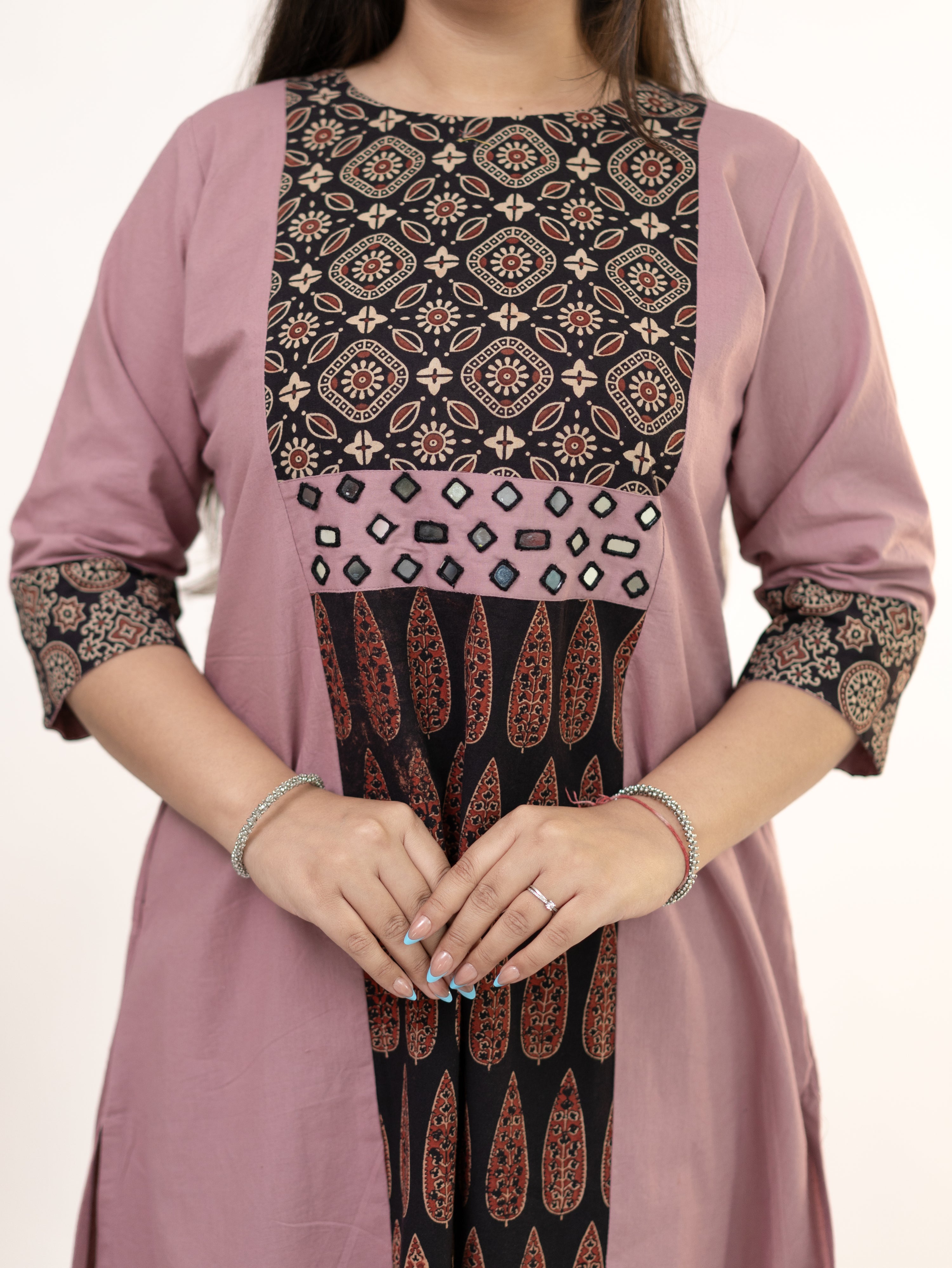 Heemali Pink Cotton Ajrakh Kutch Embroidered Kurta Set